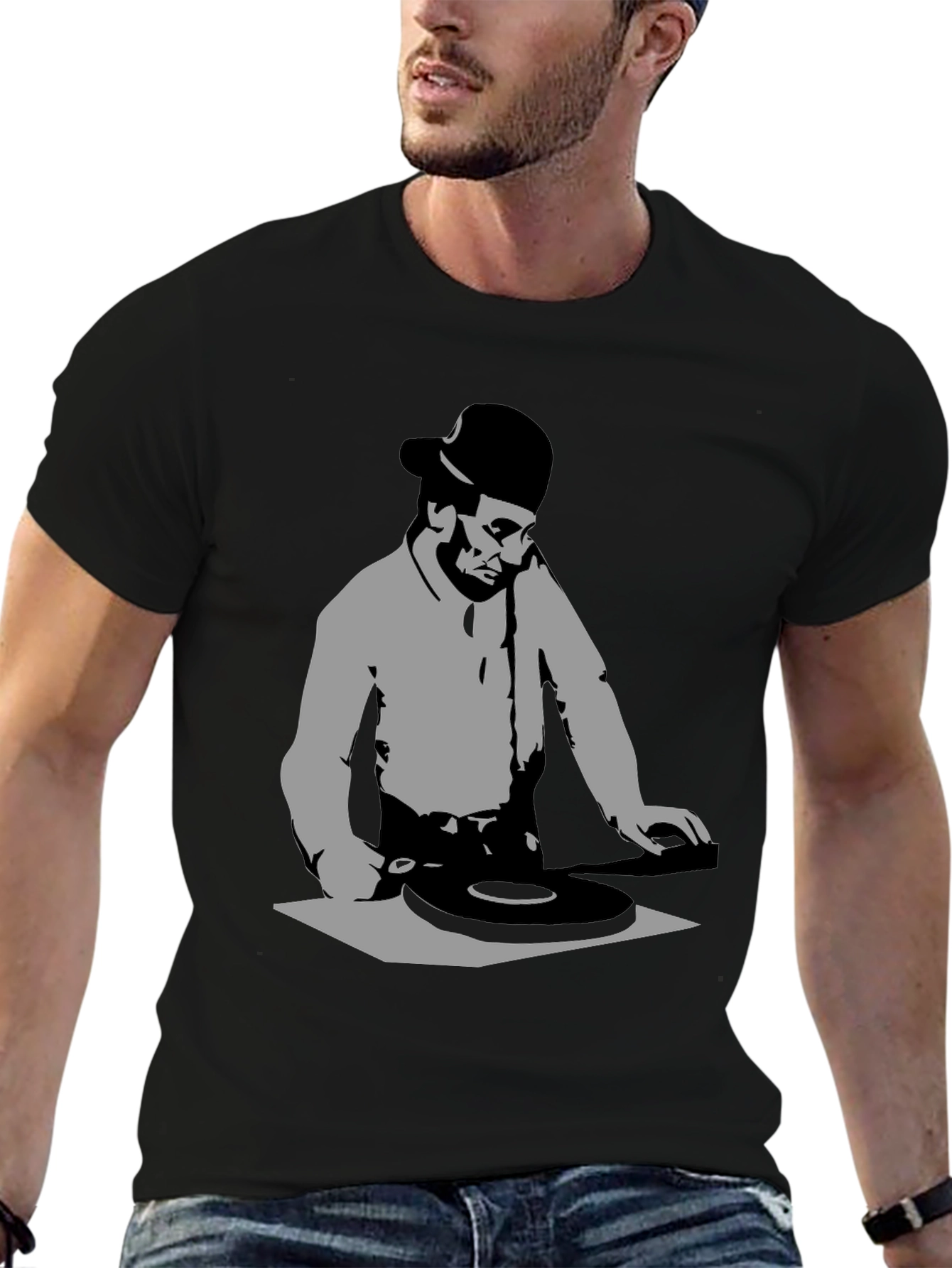 DJ Silhouette Black Graphic T-Shirt - Turntable