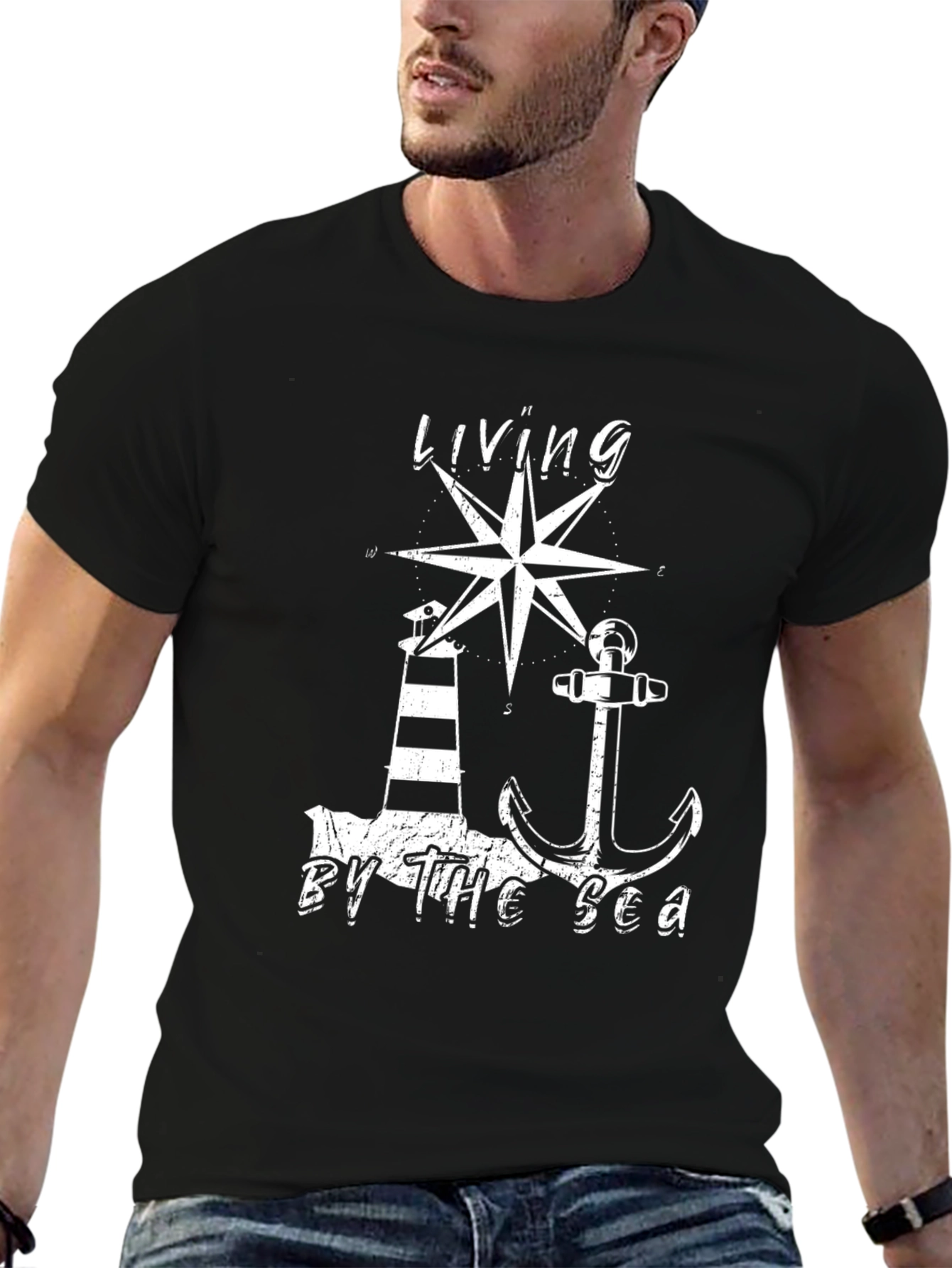 Living by the Sea T-Shirt - Nautical Design