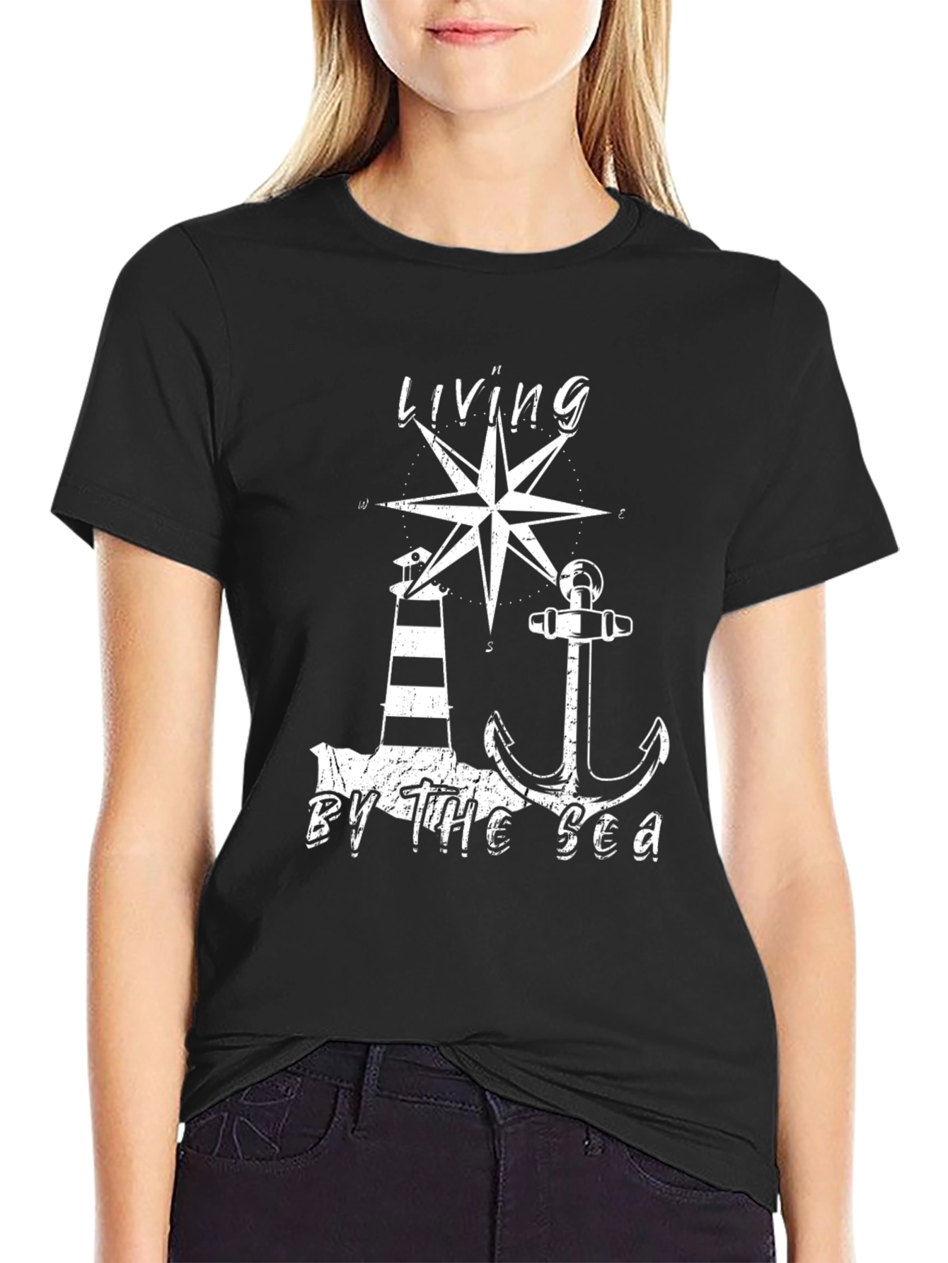 Living by the Sea T-Shirt - Nautical Design