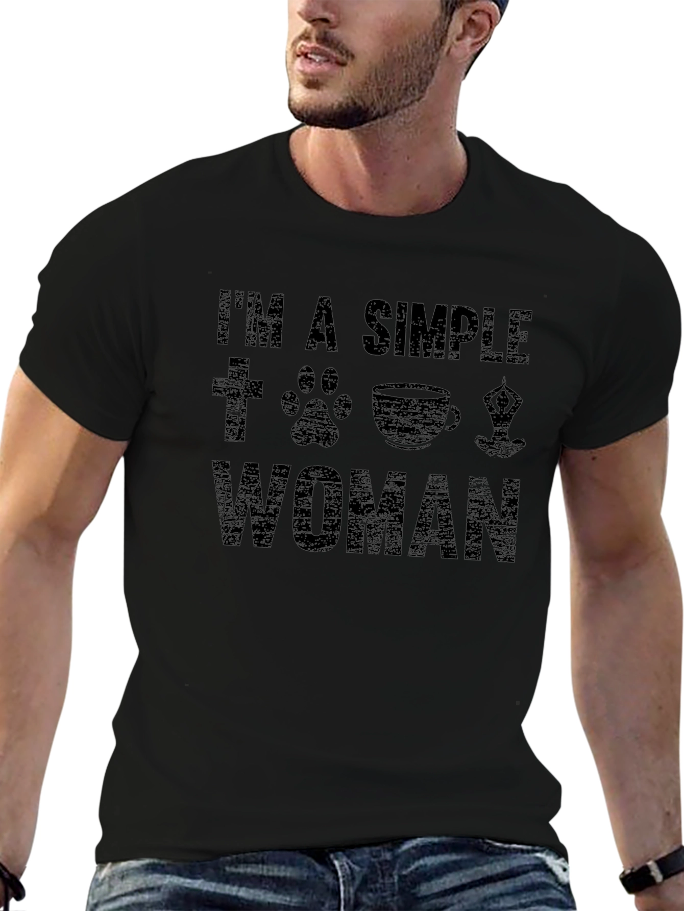 Simple Woman T-Shirt: Faith Dog Coffee Yoga