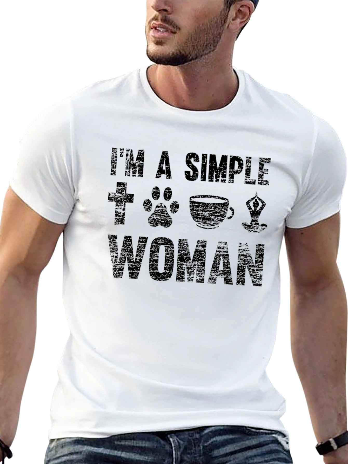 Simple Woman T-Shirt: Faith Dog Coffee Yoga