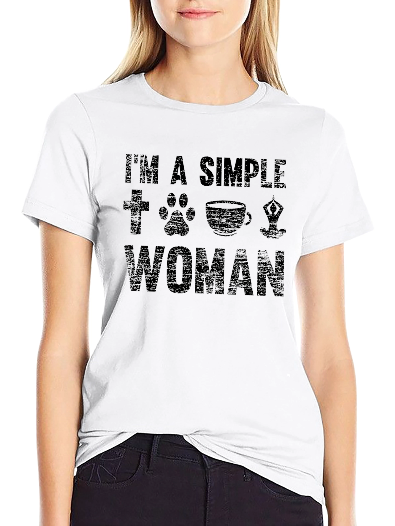 Simple Woman T-Shirt: Faith Dog Coffee Yoga