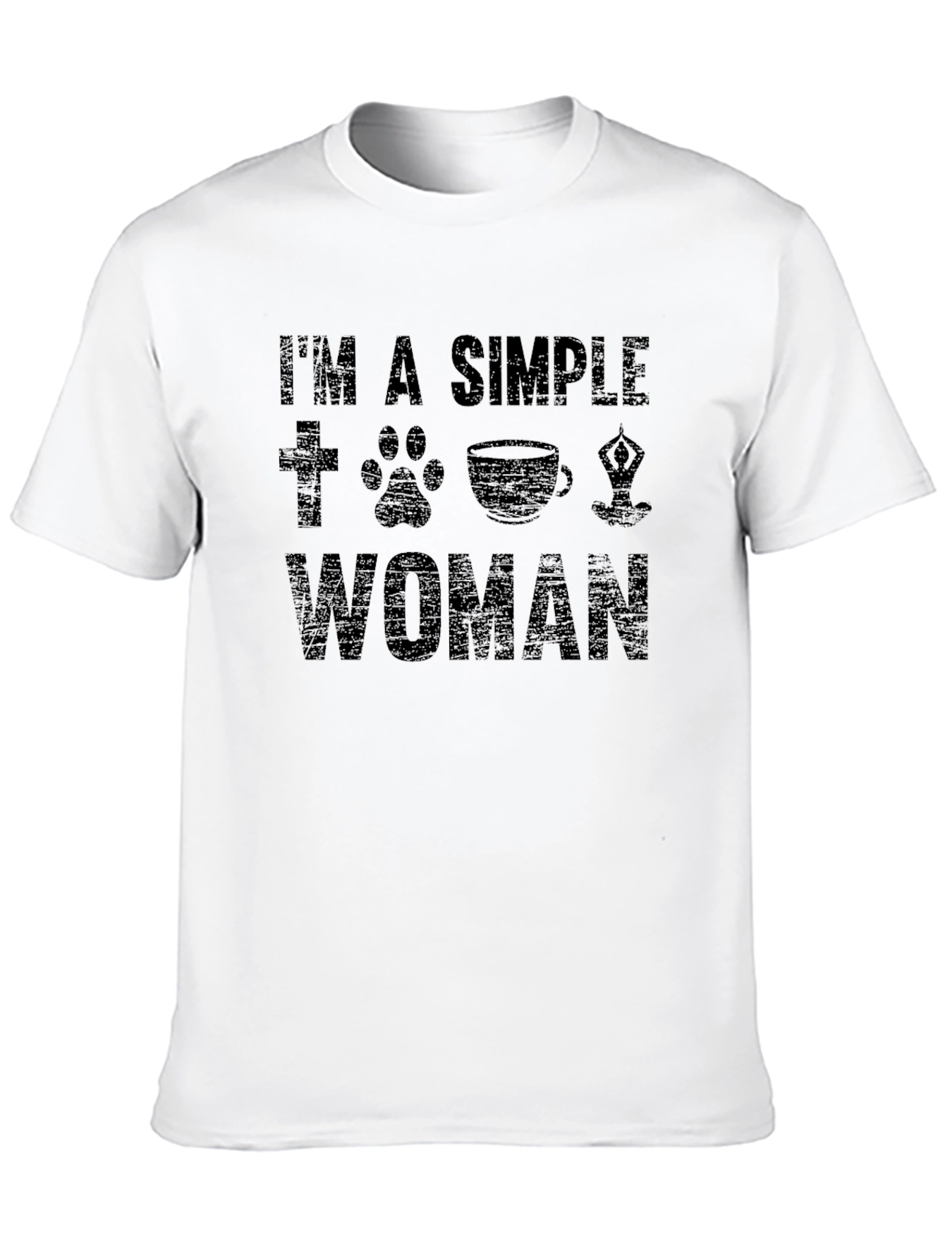 Simple Woman T-Shirt: Faith Dog Coffee Yoga