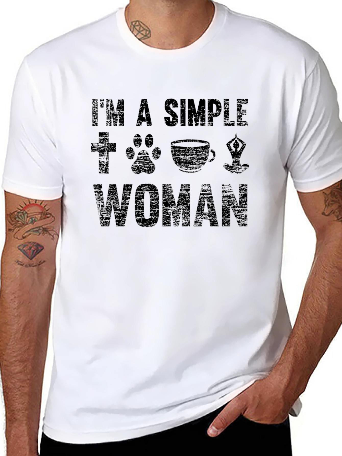 Simple Woman T-Shirt: Faith Dog Coffee Yoga