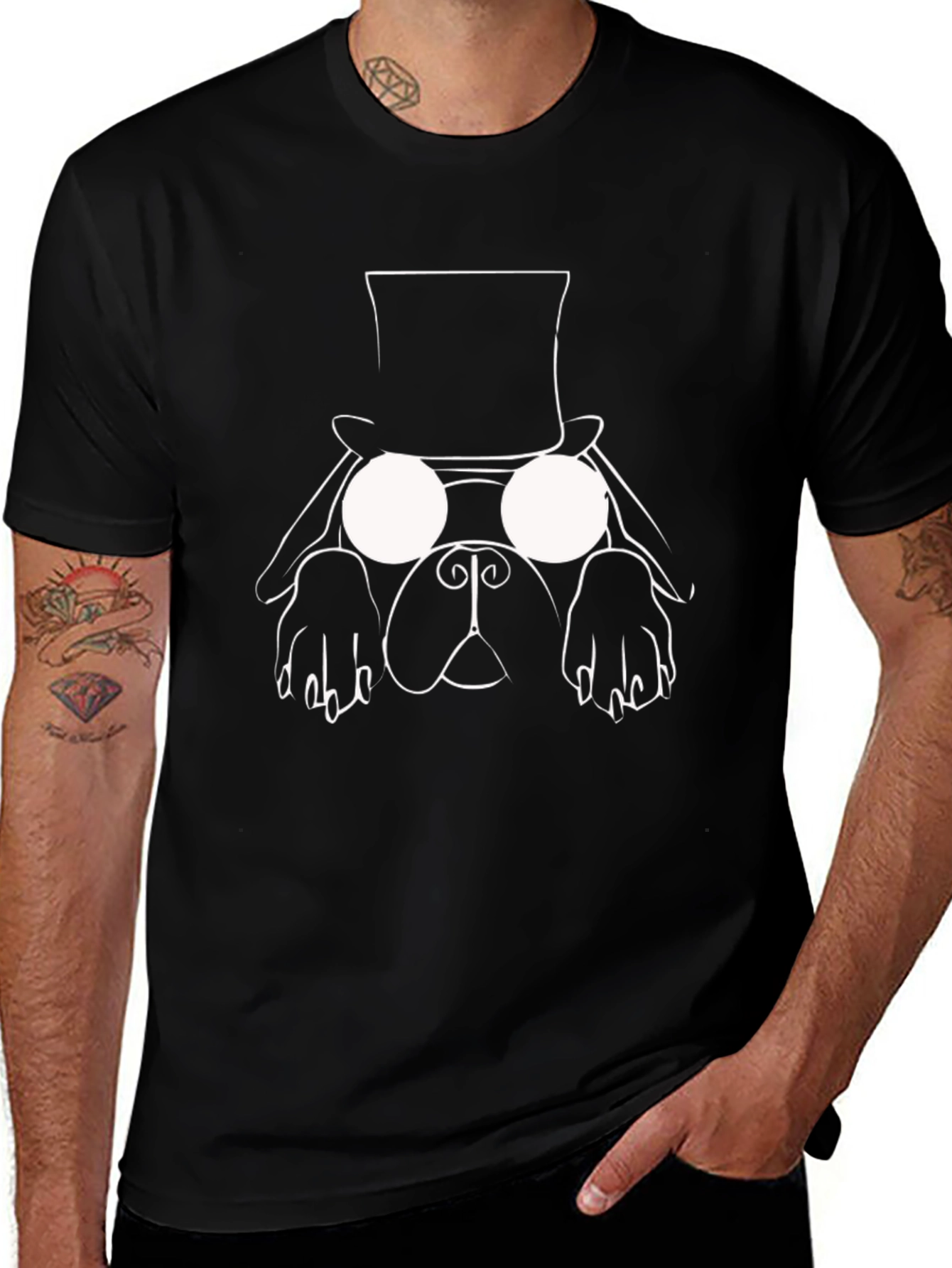 Dog with Hat Graphic Tee - Black T-Shirt