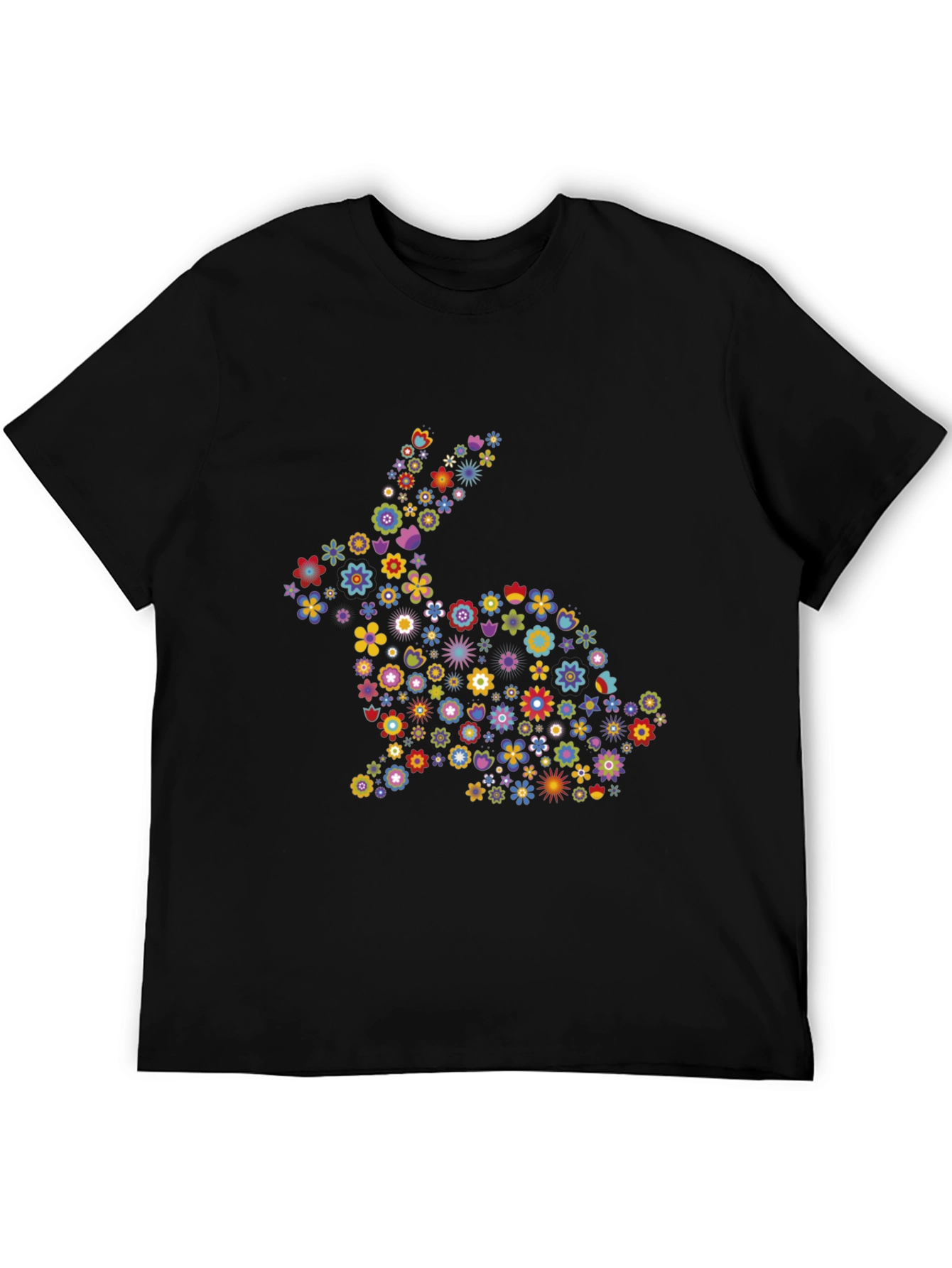 Floral Bunny Graphic Black T-Shirt