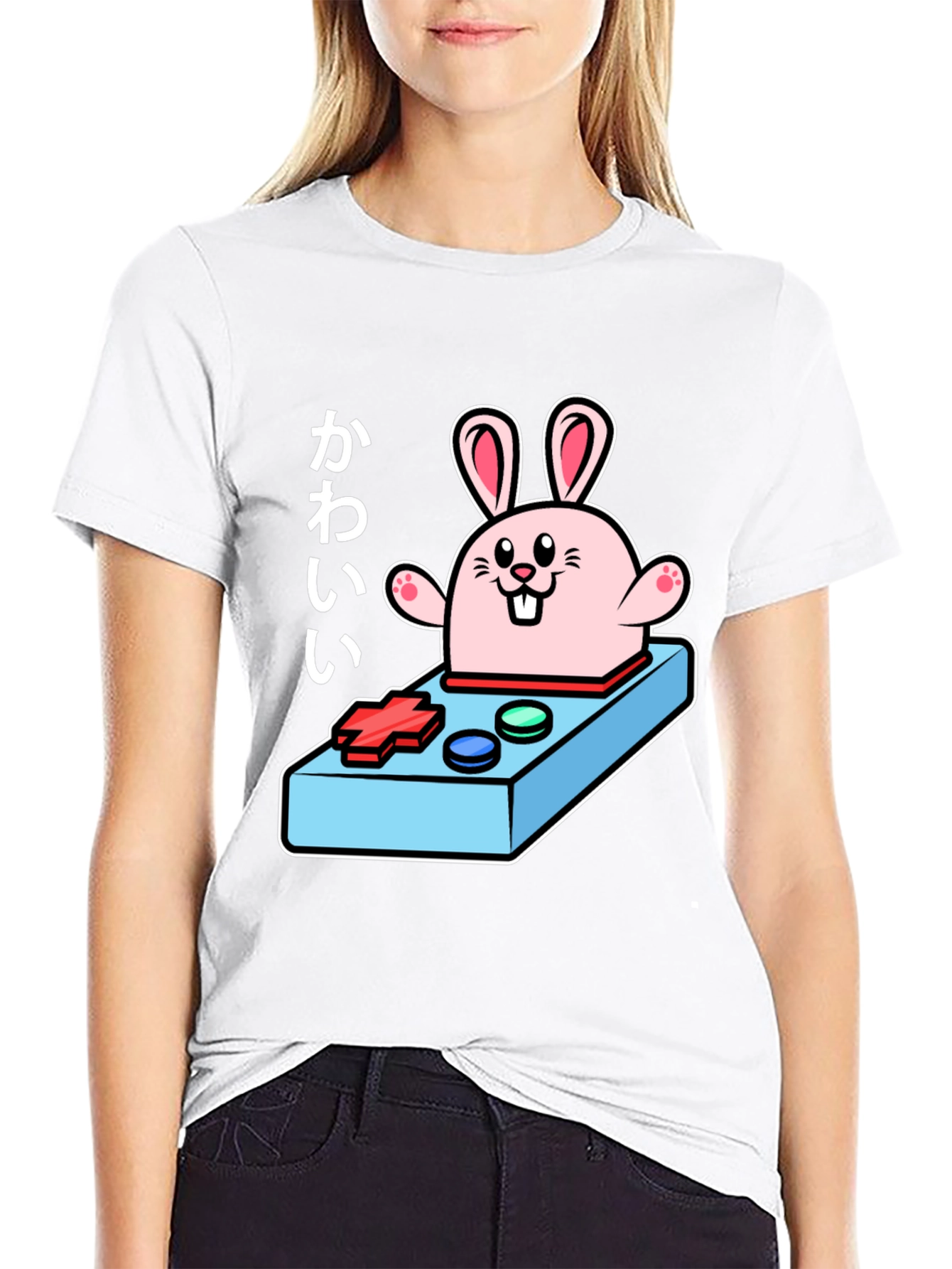 Kawaii Bunny Gaming Controller Black T-Shirt