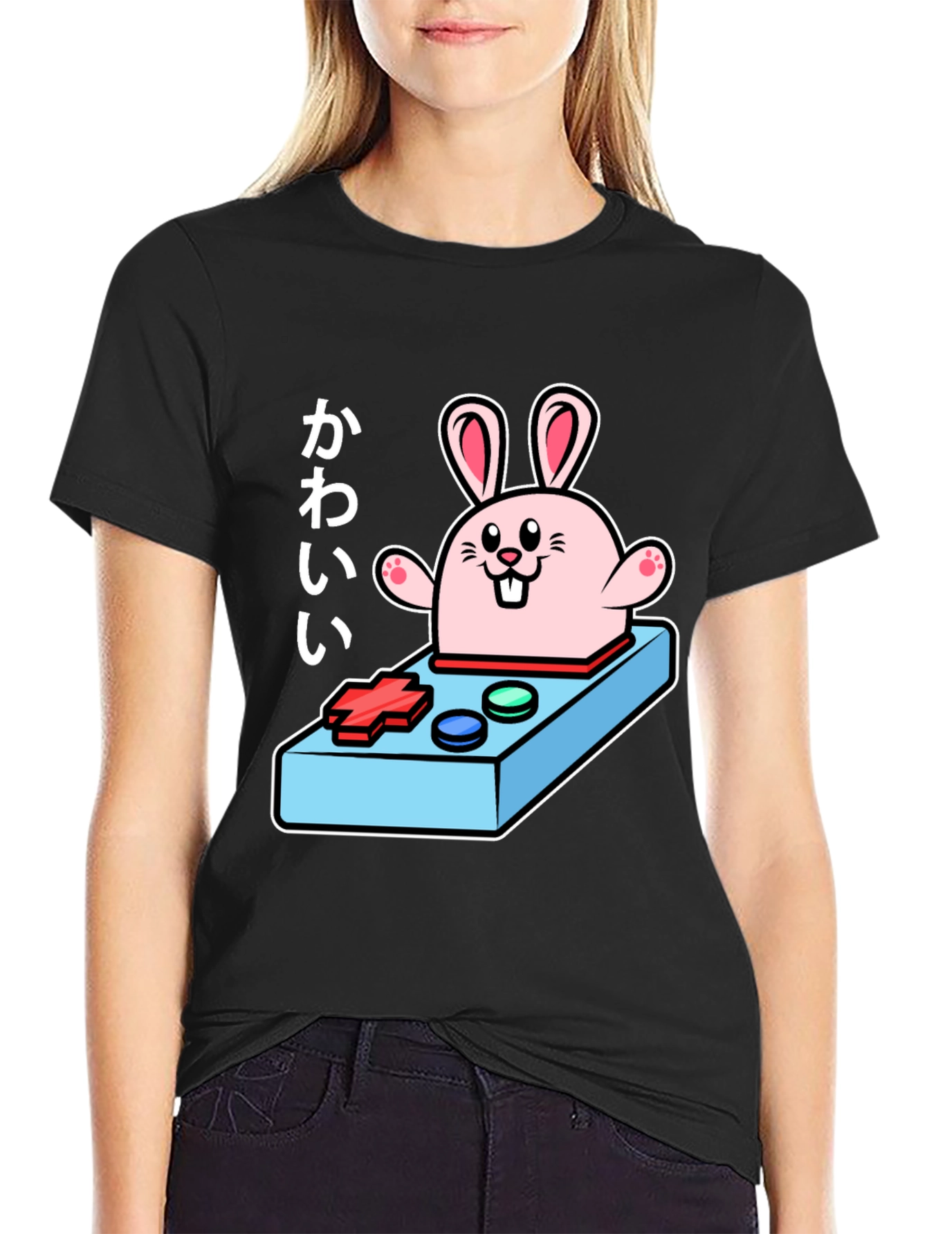 Kawaii Bunny Gaming Controller Black T-Shirt