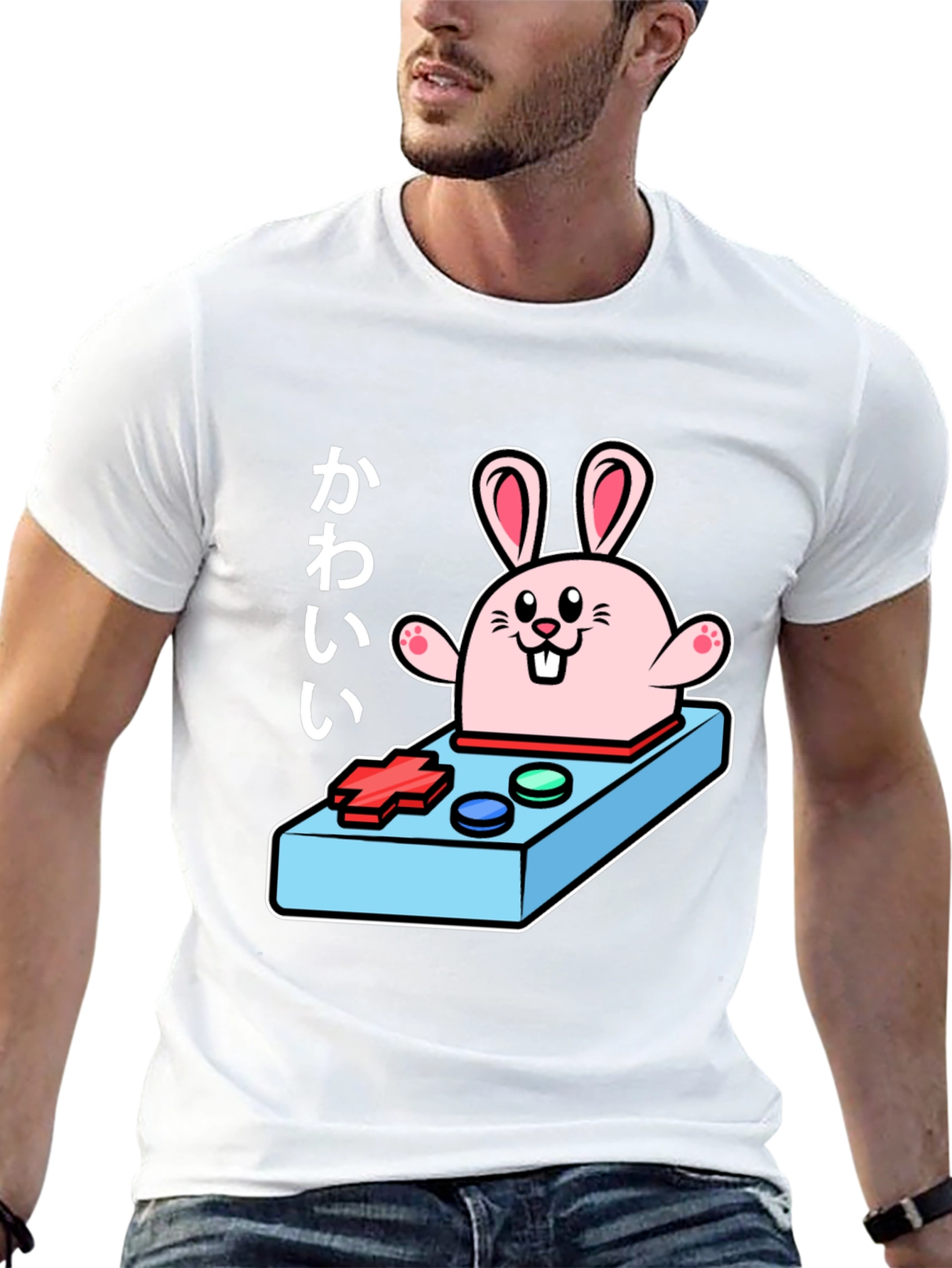 Kawaii Bunny Gaming Controller Black T-Shirt