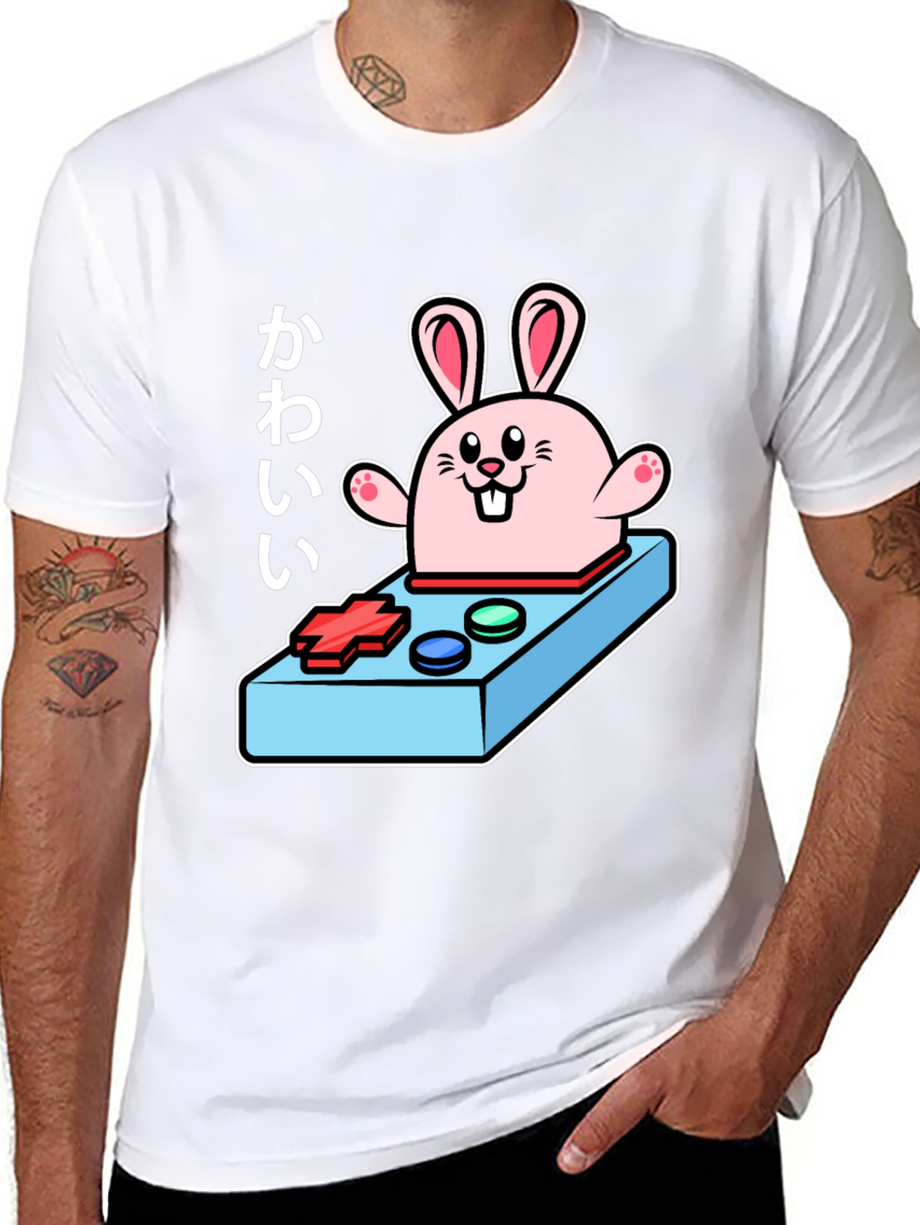 Kawaii Bunny Gaming Controller Black T-Shirt