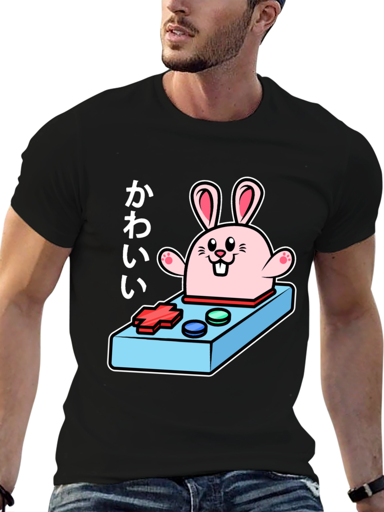 Kawaii Bunny Gaming Controller Black T-Shirt