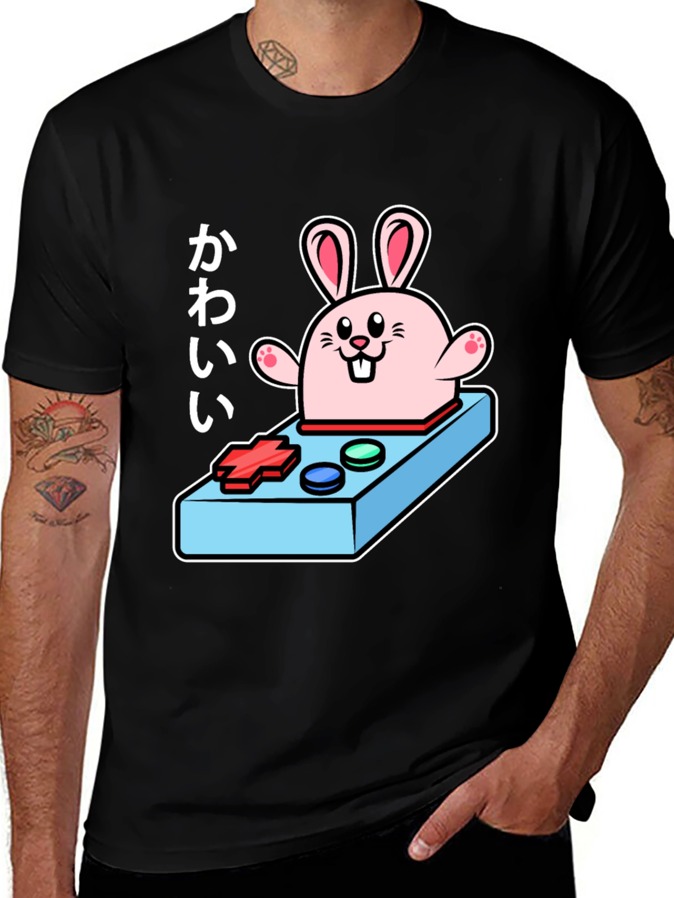 Kawaii Bunny Gaming Controller Black T-Shirt