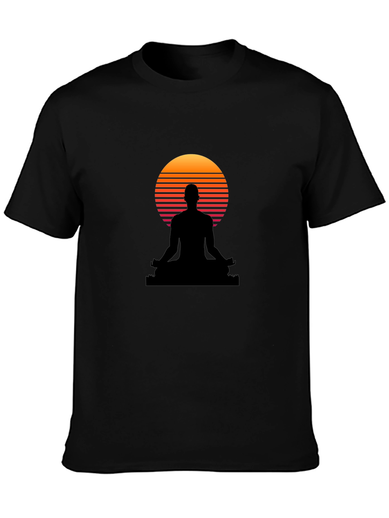 Zen Sunset T-Shirt - Black Meditation Design