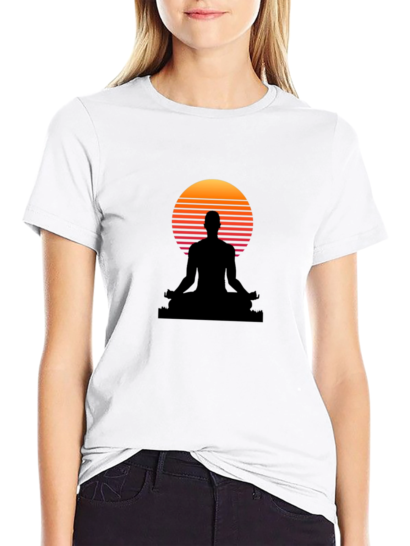 Zen Sunset T-Shirt - Black Meditation Design
