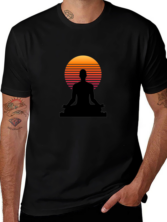 Zen Sunset T-Shirt - Black Meditation Design