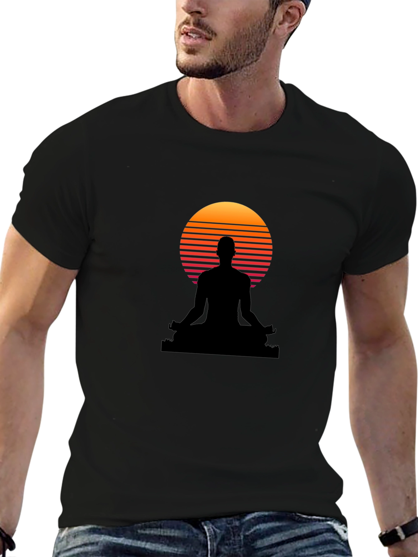 Zen Sunset T-Shirt - Black Meditation Design