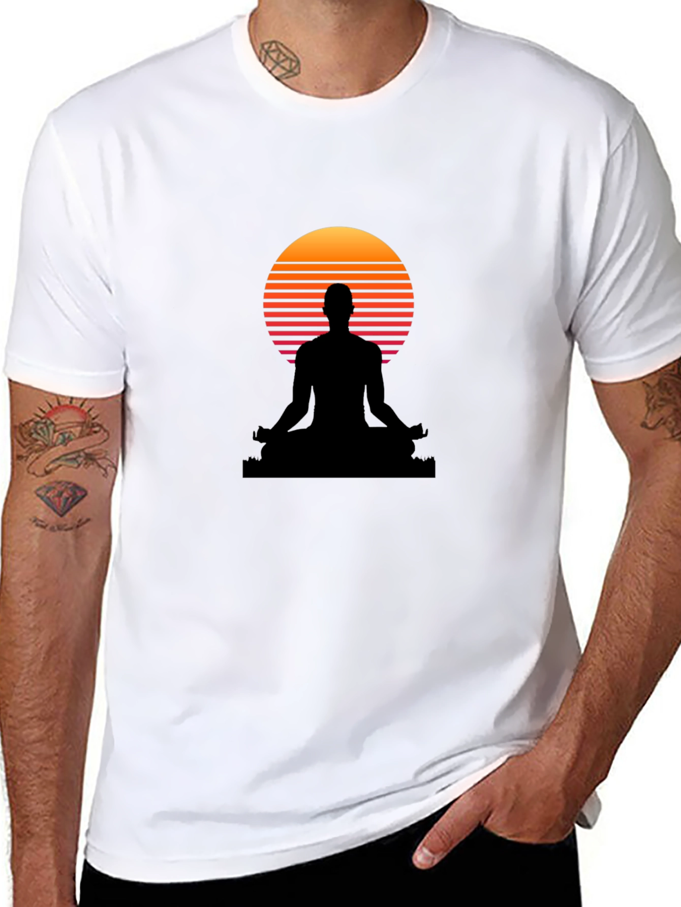 Zen Sunset T-Shirt - Black Meditation Design