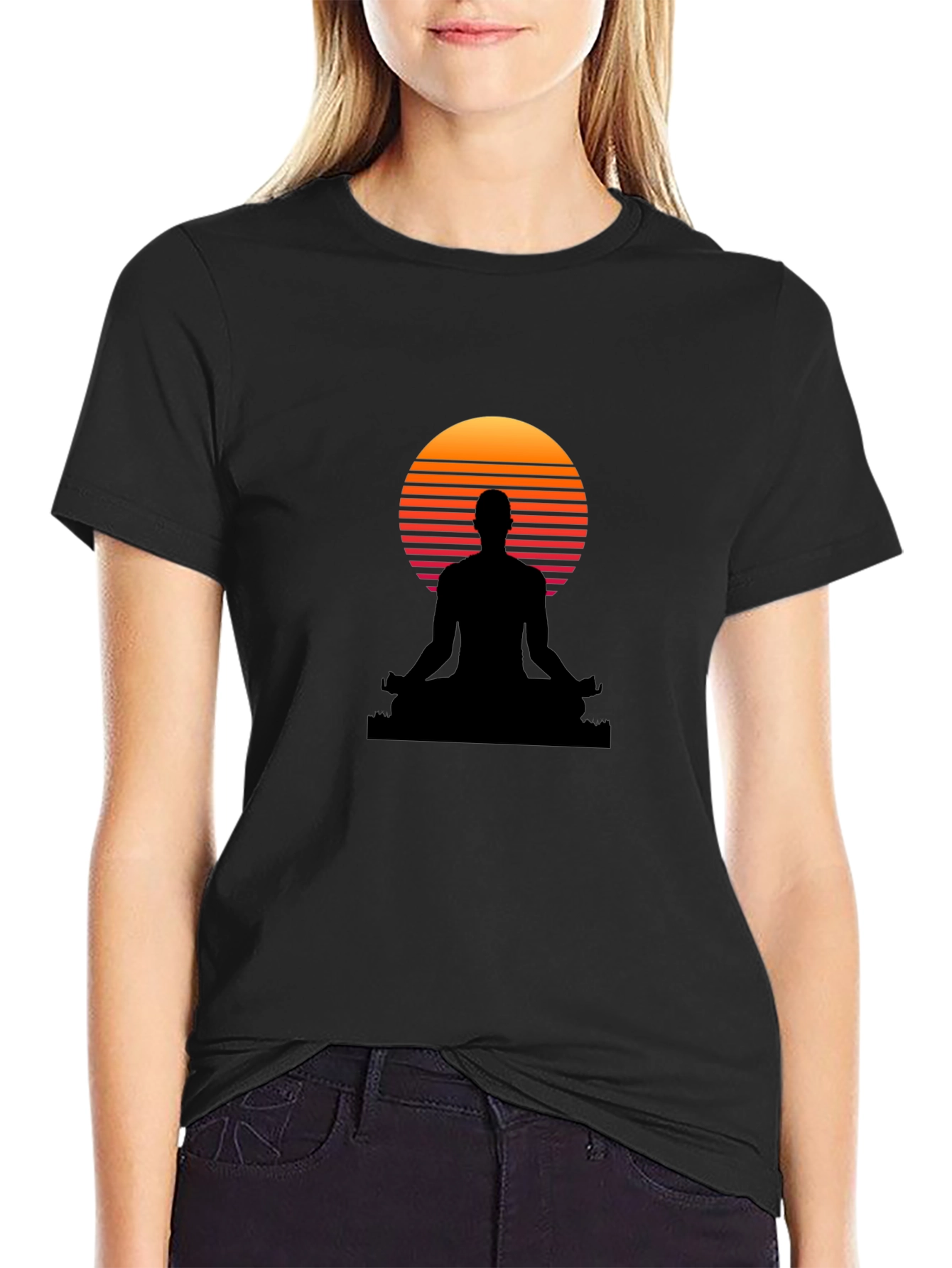 Zen Sunset T-Shirt - Black Meditation Design