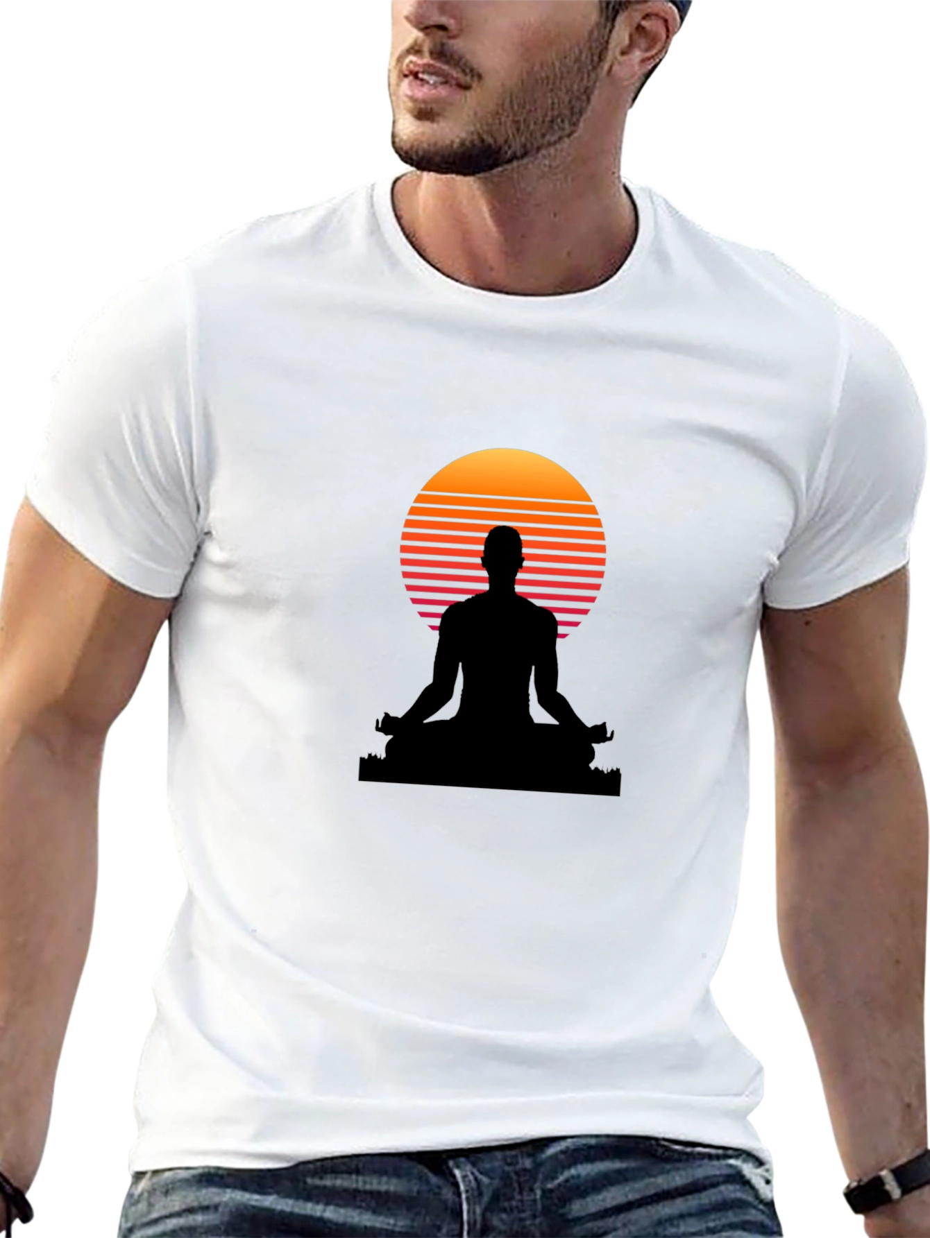 Zen Sunset T-Shirt - Black Meditation Design
