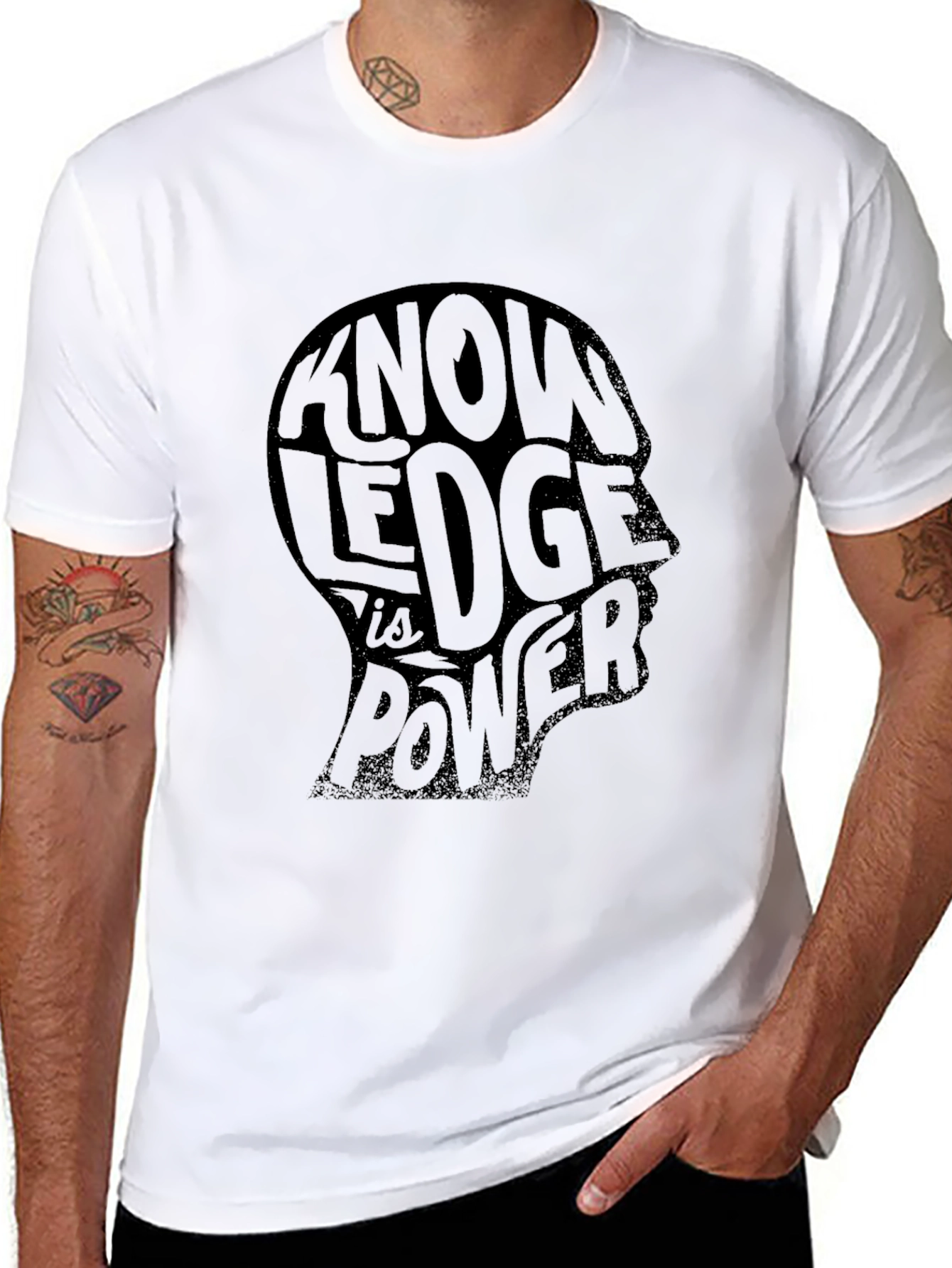 Knowledge is Power Graphic Print Mens Black T-Shirt