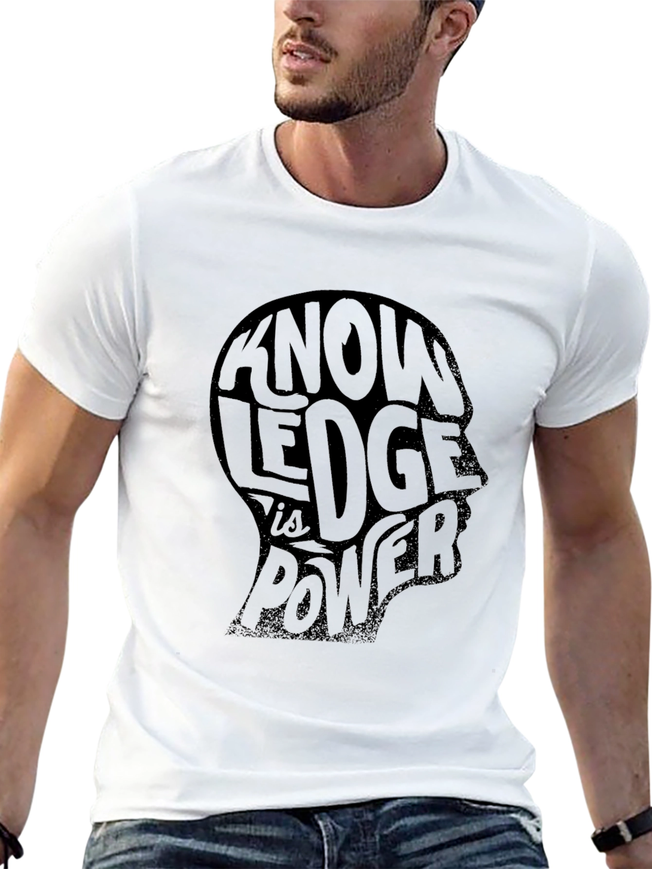 Knowledge is Power Graphic Print Mens Black T-Shirt