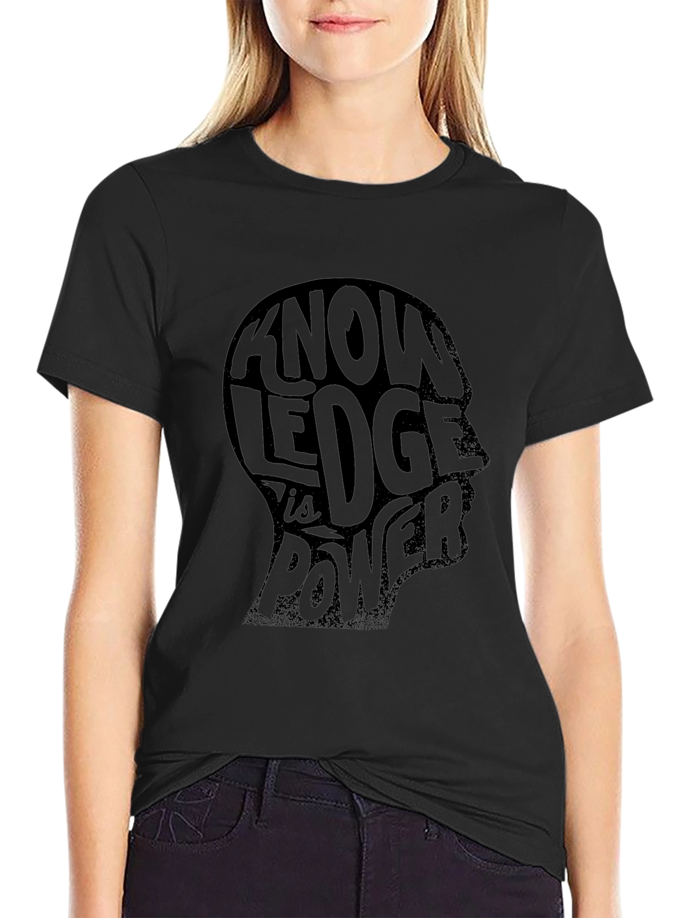 Knowledge is Power Graphic Print Mens Black T-Shirt