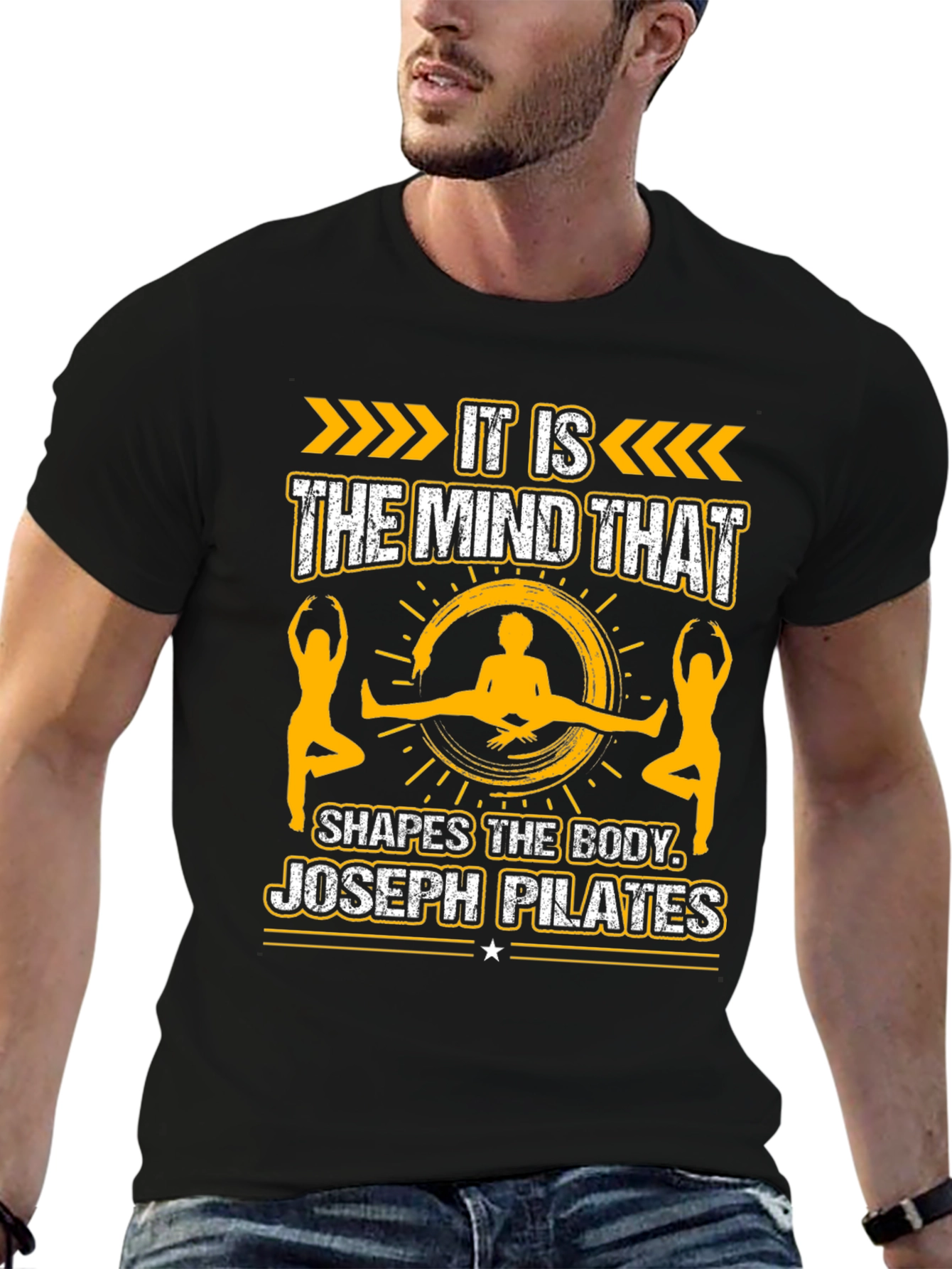 Pilates Mind Shapes Body Black Graphic Tee