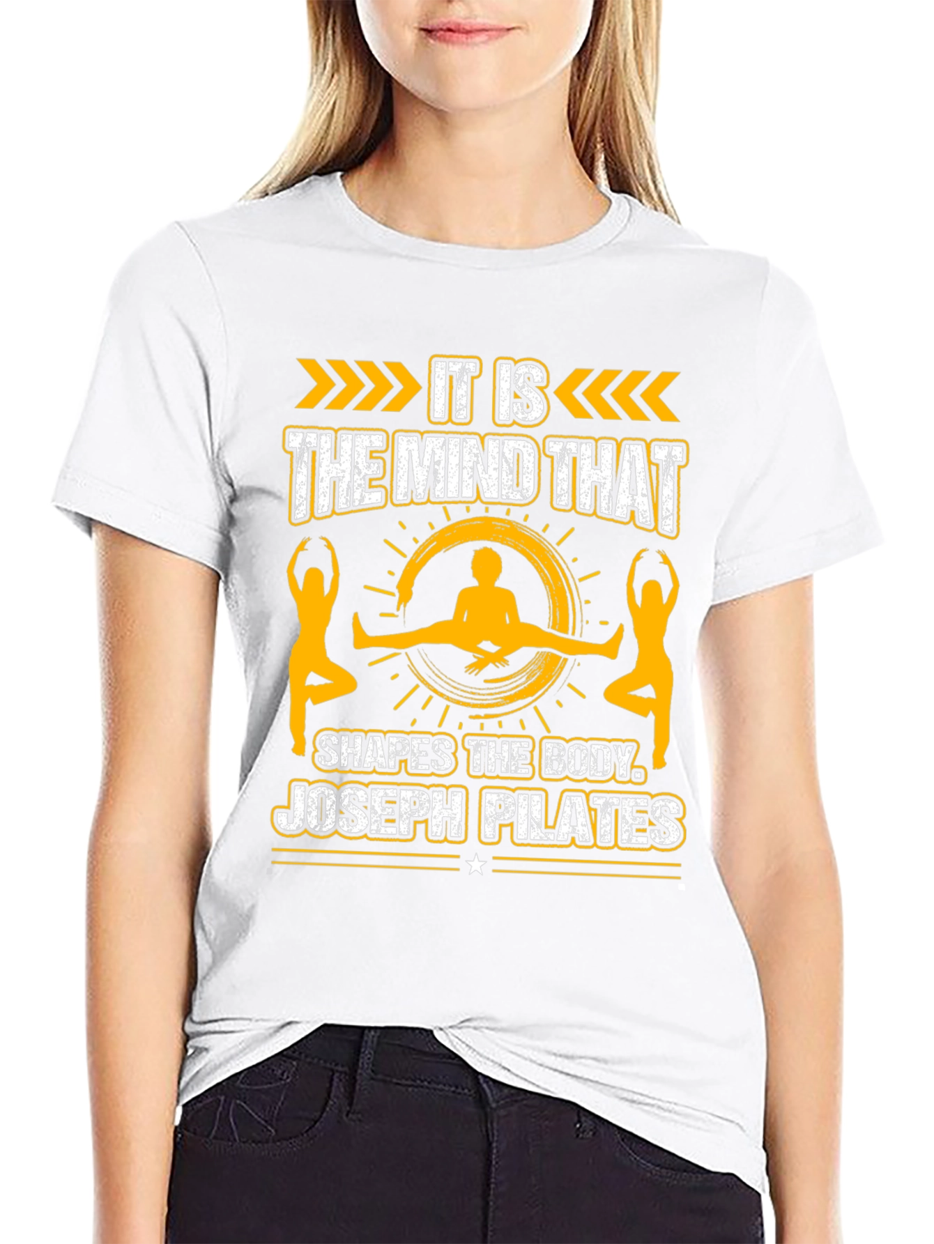 Pilates Mind Shapes Body Black Graphic Tee