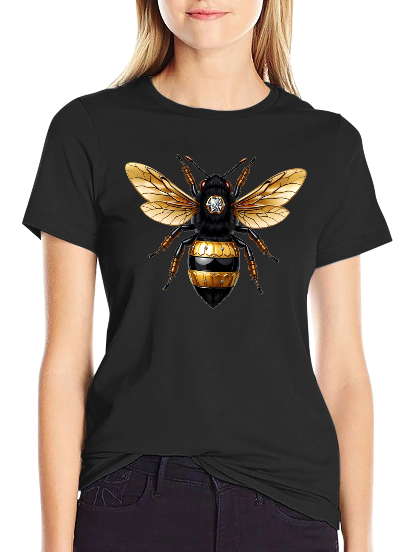 Black Bee Graphic Tee - Stylish Crew Neck T-Shirt