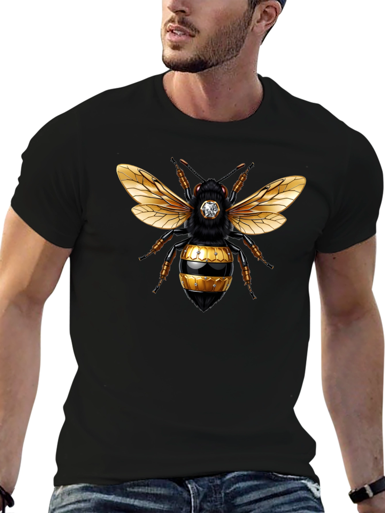 Black Bee Graphic Tee - Stylish Crew Neck T-Shirt