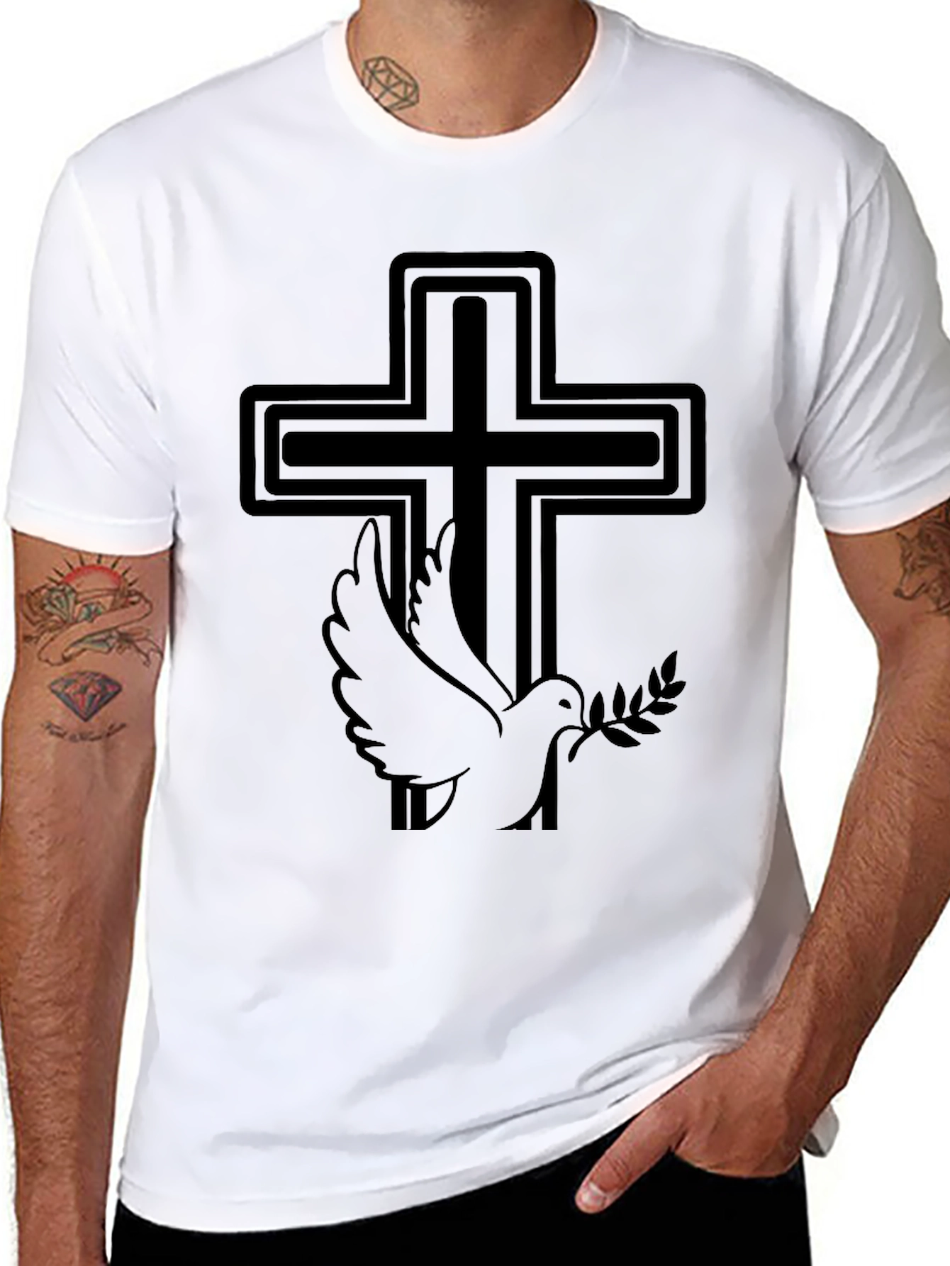 Dove and Cross Graphic Black T-Shirt