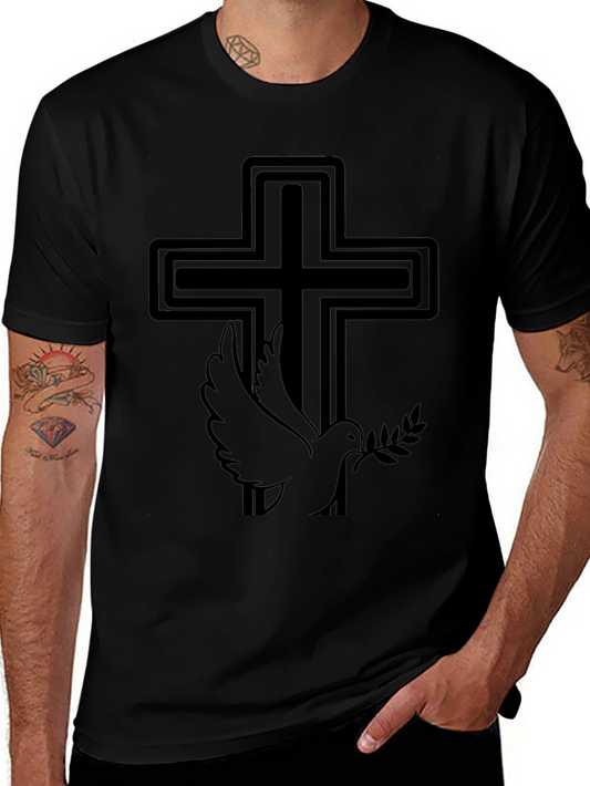 Dove and Cross Graphic Black T-Shirt