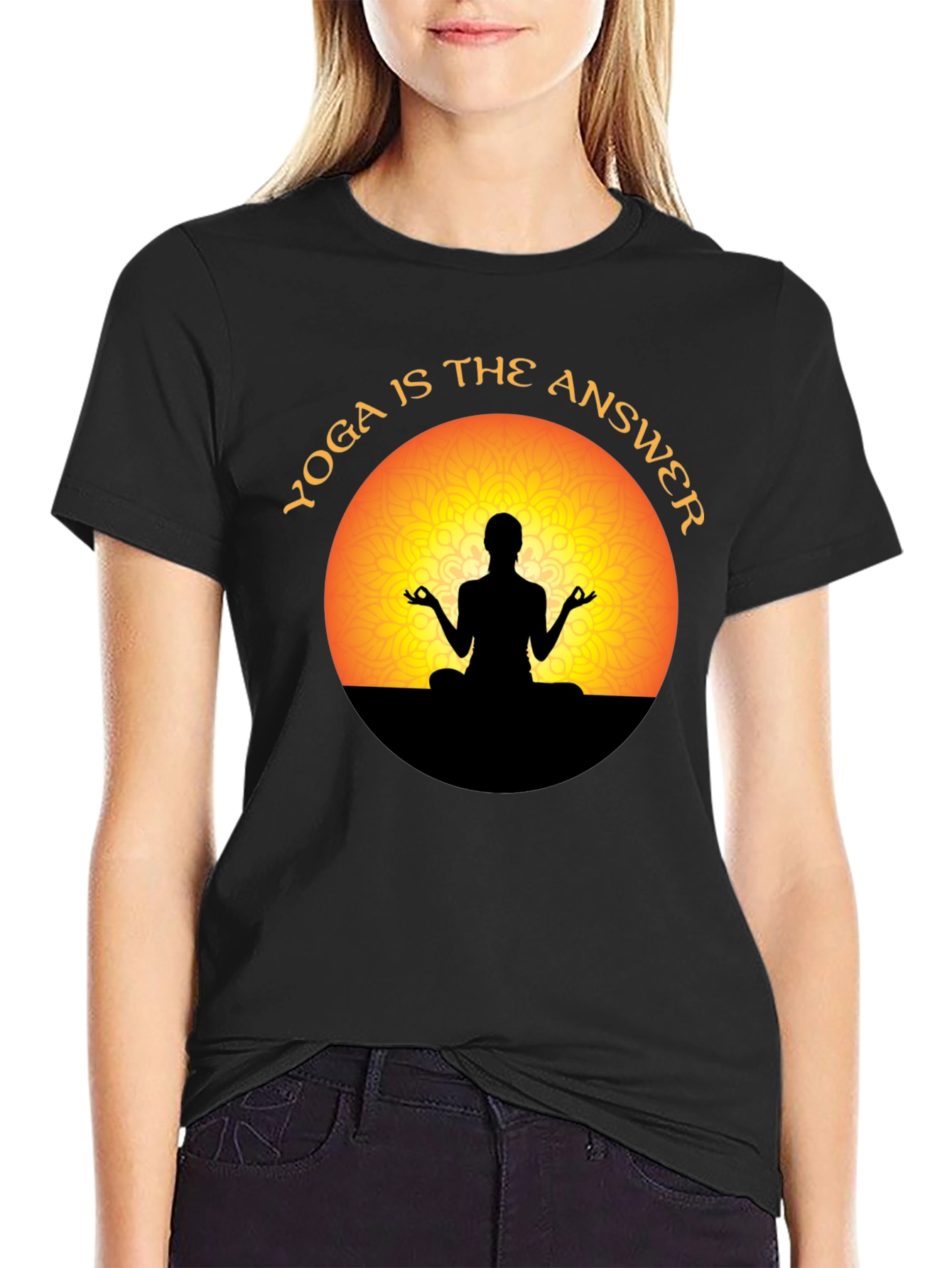 Yoga is the Answer T-Shirt - Meditating Silhouette
