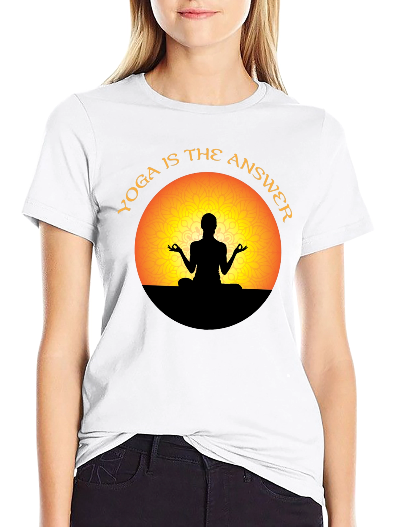 Yoga is the Answer T-Shirt - Meditating Silhouette