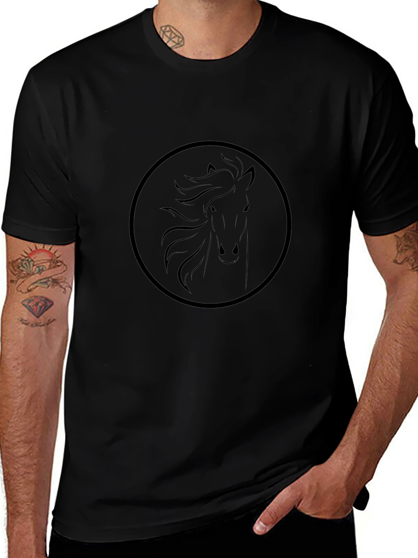 Black Horse Circle Graphic T-Shirt