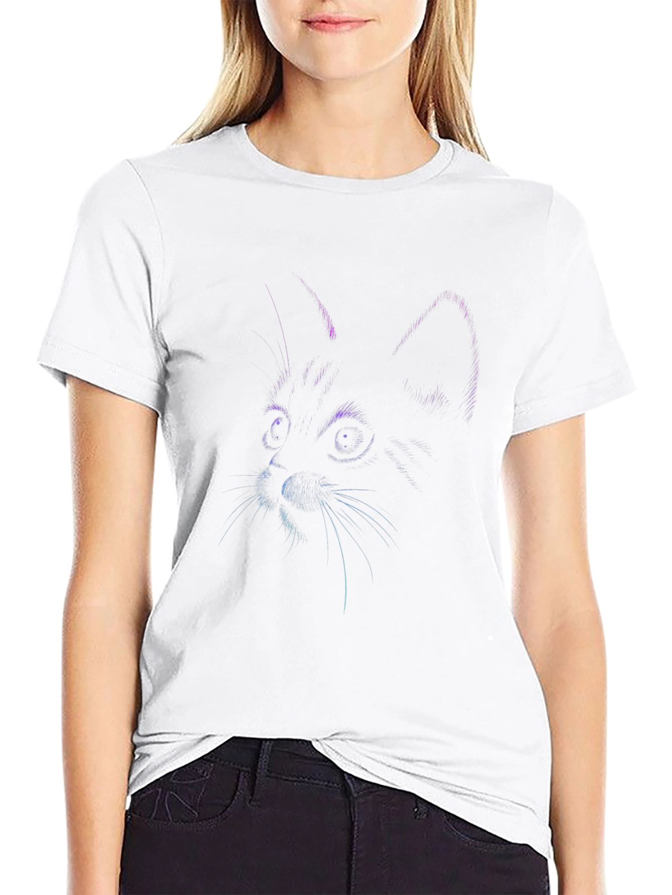 Neon Cat Graphic Black T-Shirt