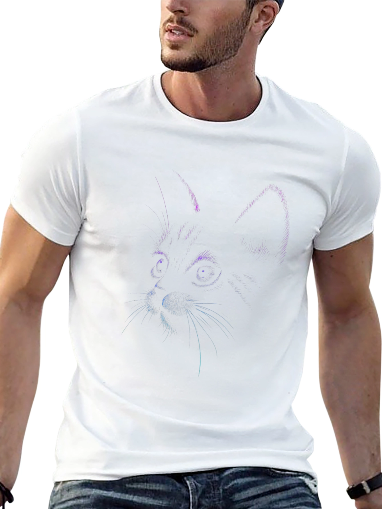 Neon Cat Graphic Black T-Shirt
