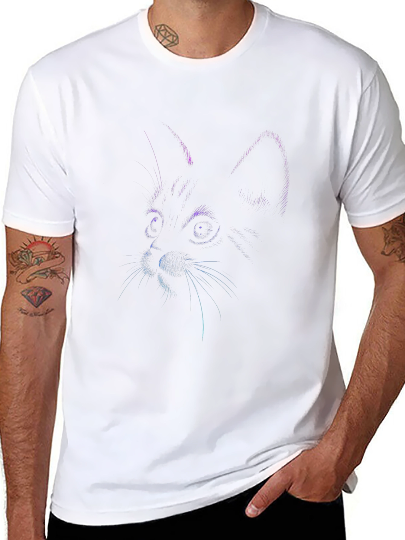 Neon Cat Graphic Black T-Shirt