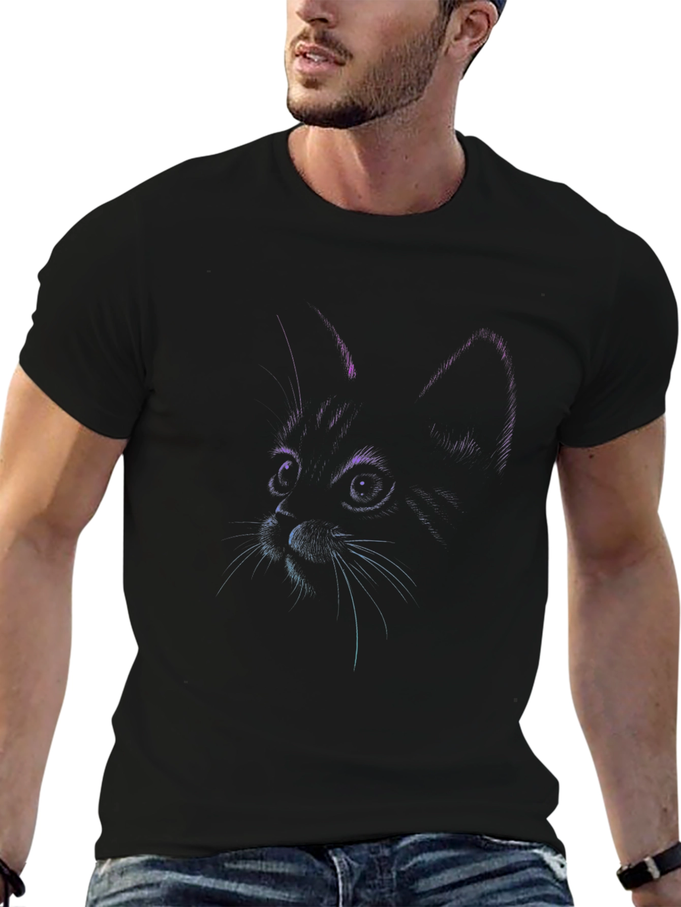 Neon Cat Graphic Black T-Shirt