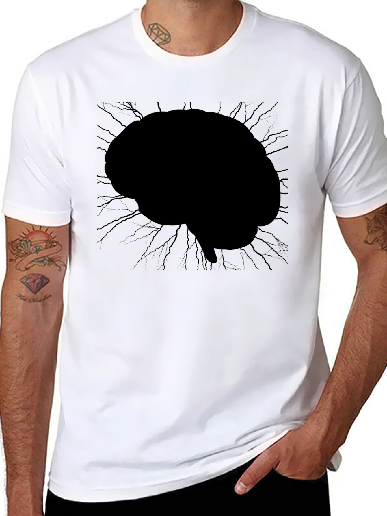 Brain Graphic Tee - Mens Black Crew Neck T-Shirt