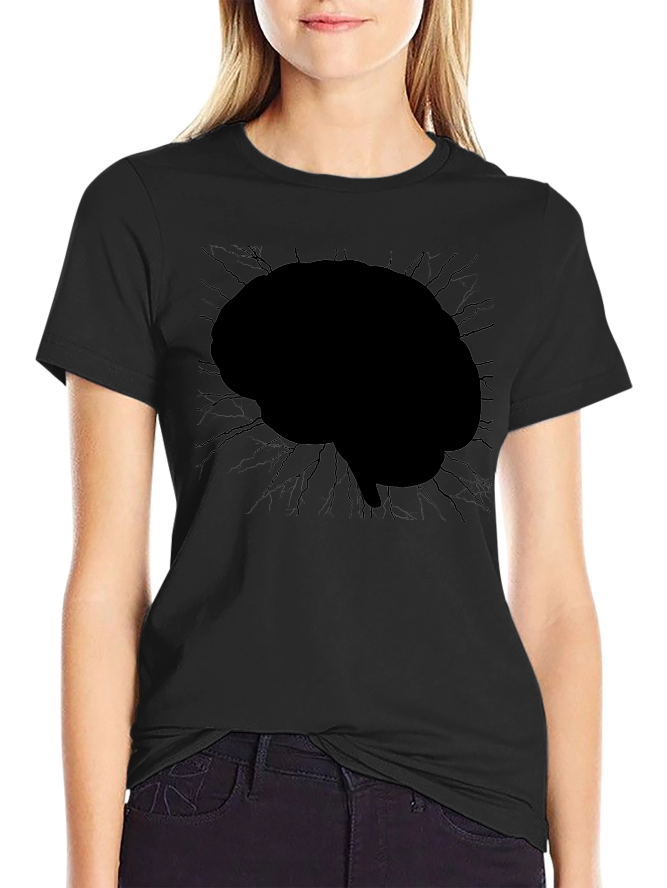 Brain Graphic Tee - Mens Black Crew Neck T-Shirt