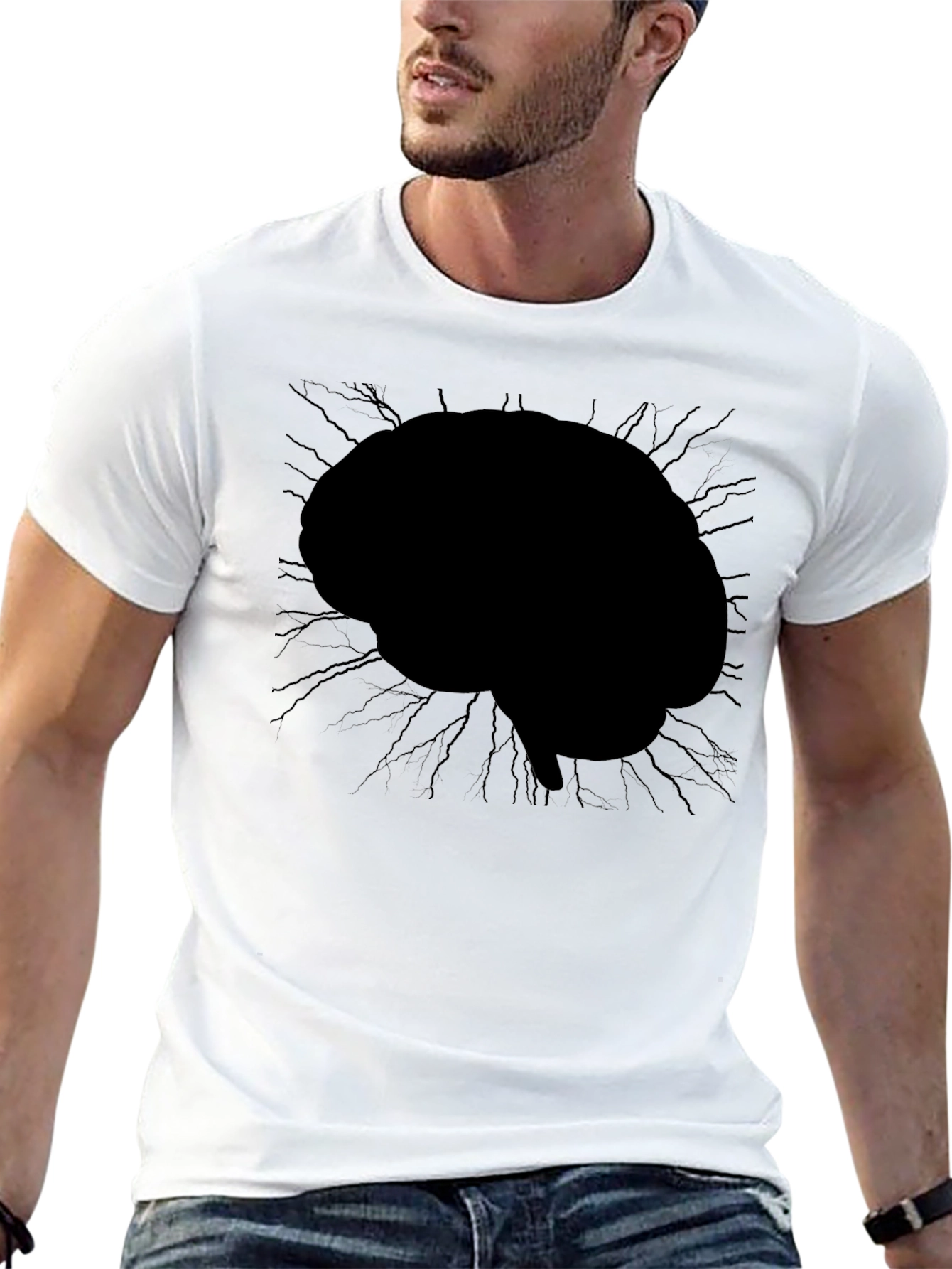 Brain Graphic Tee - Mens Black Crew Neck T-Shirt