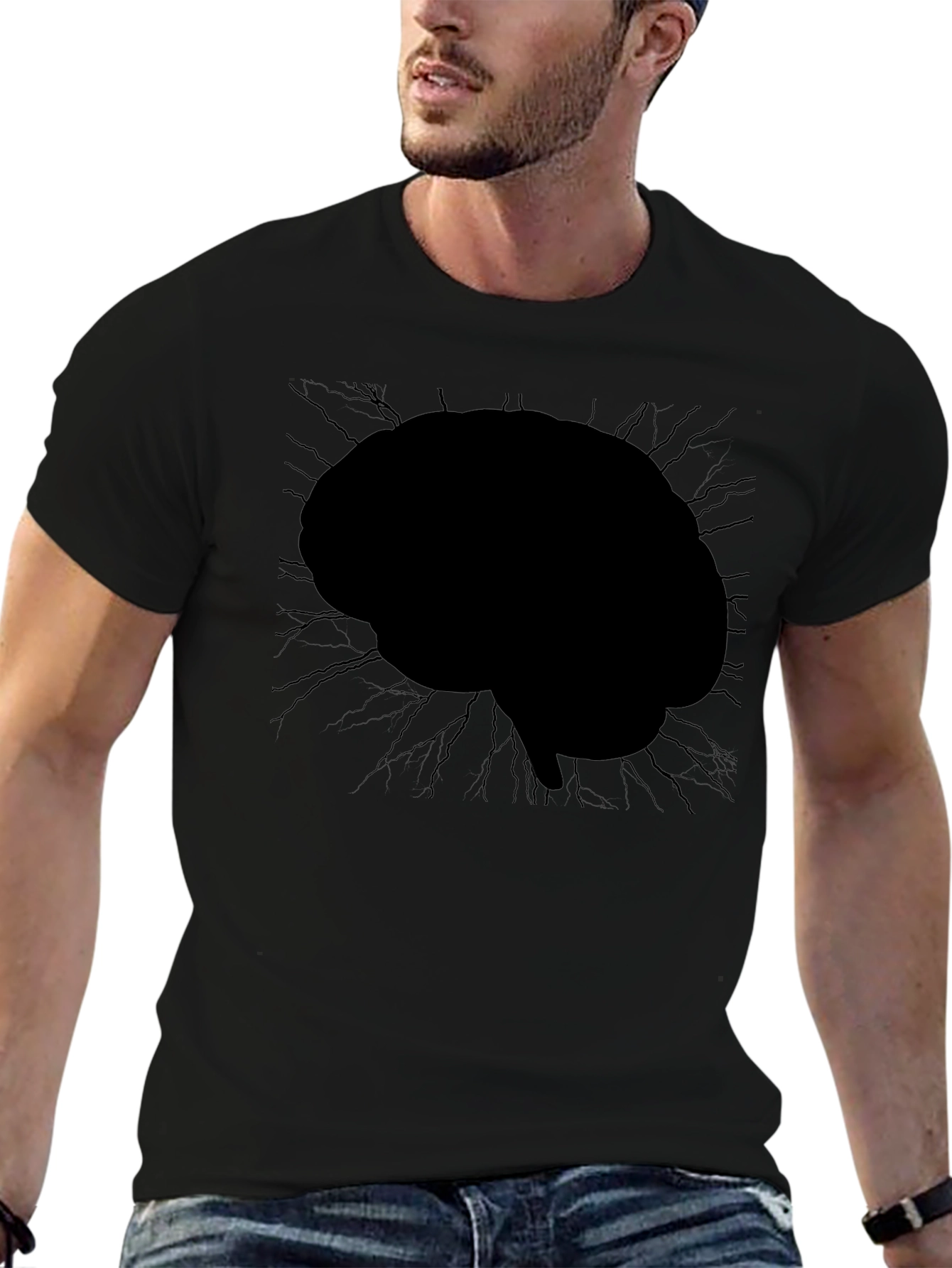 Brain Graphic Tee - Mens Black Crew Neck T-Shirt