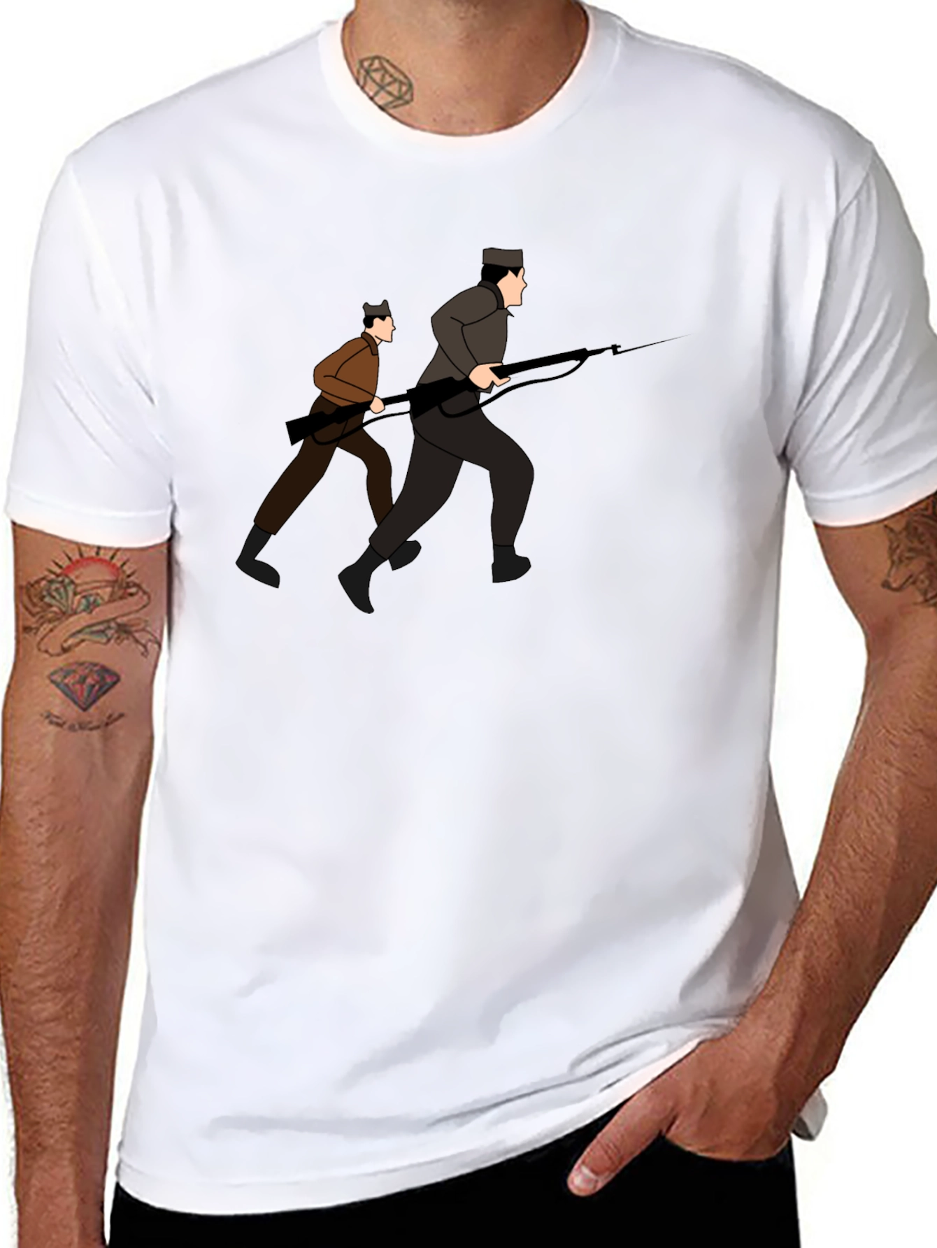 Graphic Tee: Two Soldiers Running with Rifles