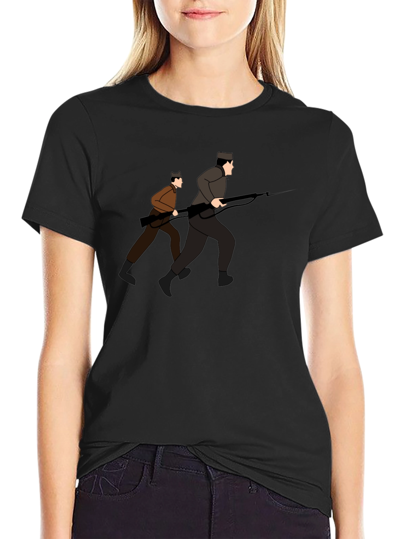 Graphic Tee: Two Soldiers Running with Rifles
