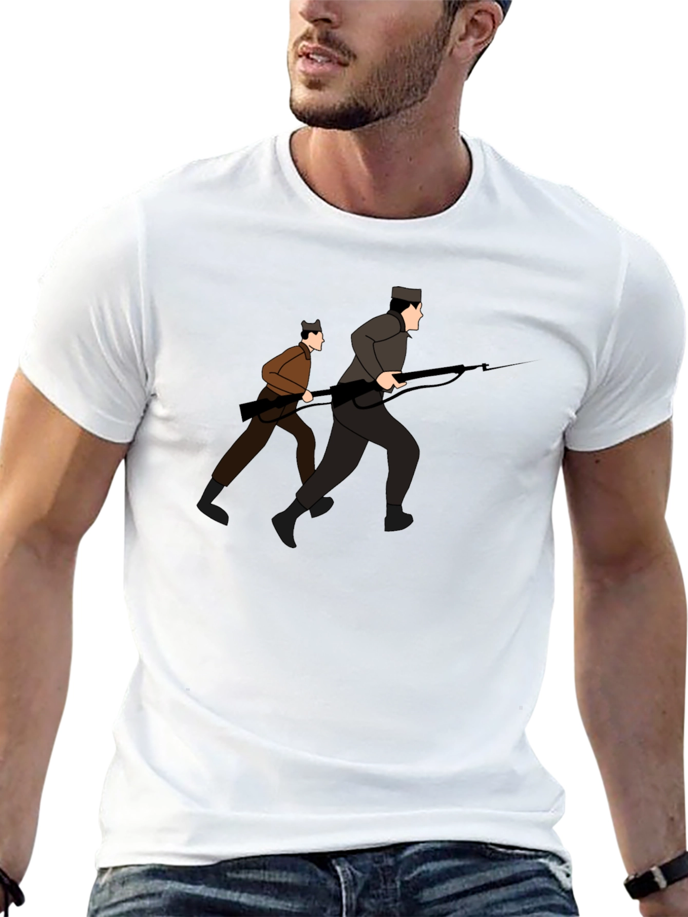 Graphic Tee: Two Soldiers Running with Rifles