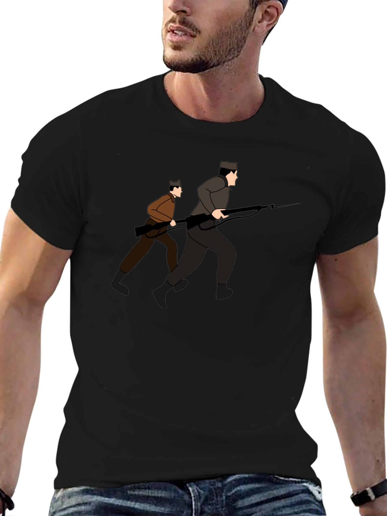 Graphic Tee: Two Soldiers Running with Rifles