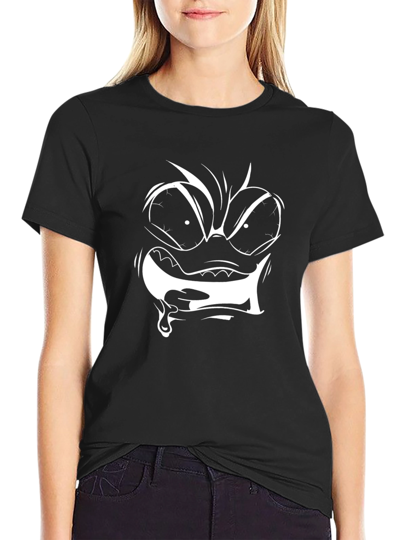 Cartoon Face Graphic Black T-Shirt