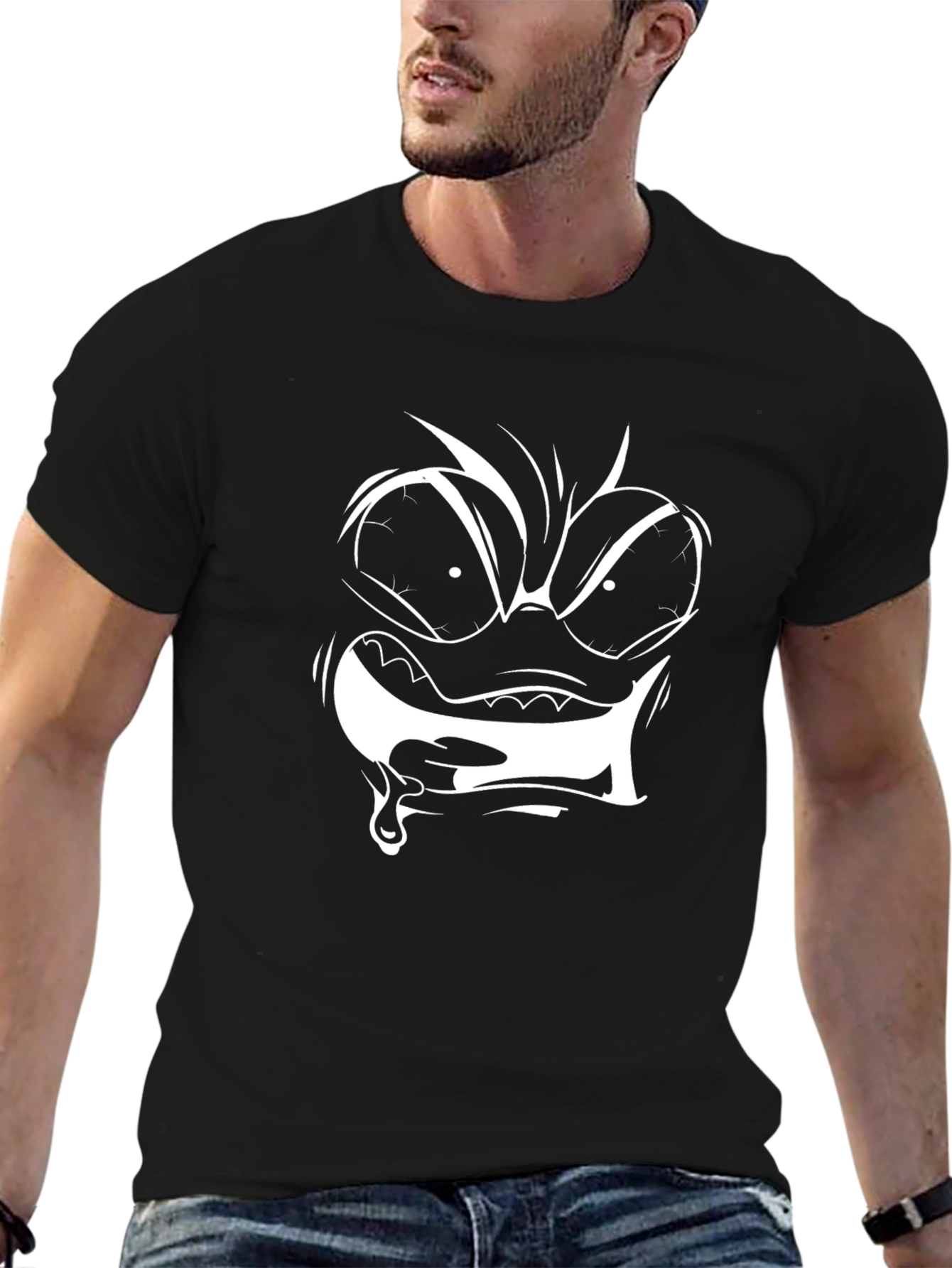 Cartoon Face Graphic Black T-Shirt