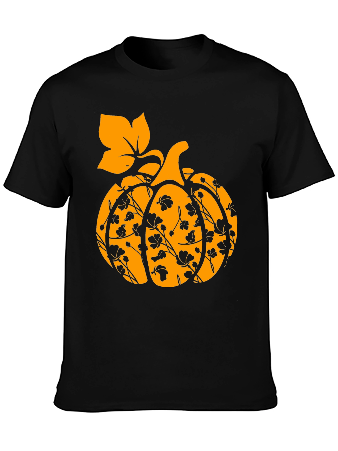 Fall Pumpkin Floral T-Shirt - Black